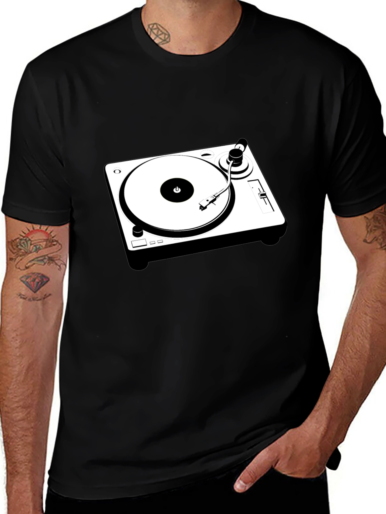 Black T-Shirt with Turntable Graphic