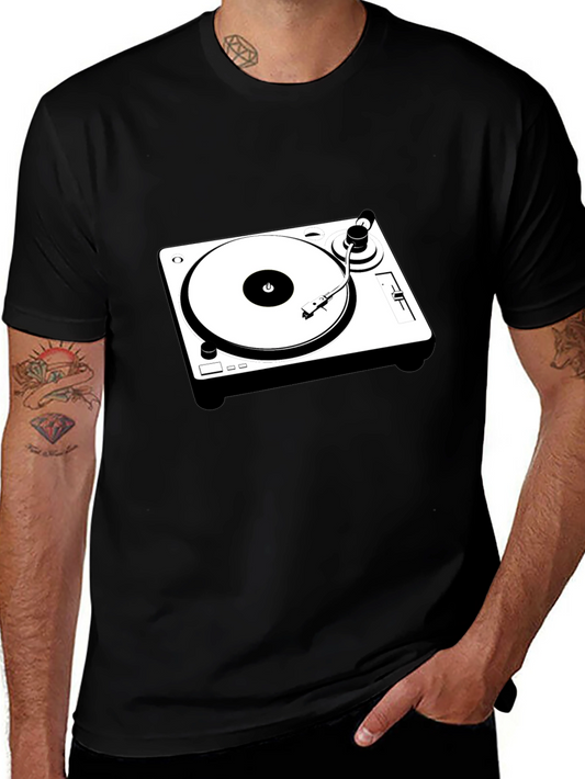 Black T-Shirt with Turntable Graphic