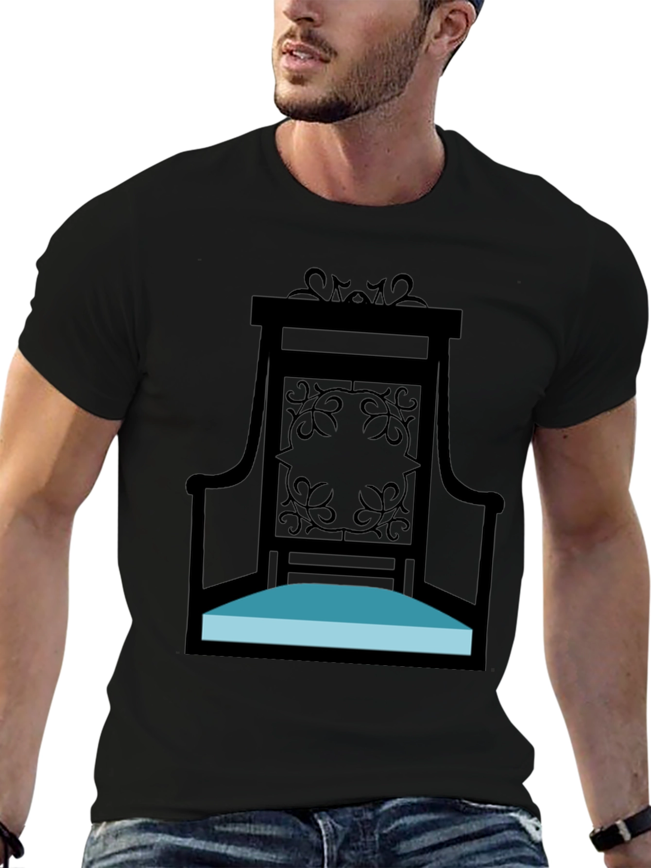 Elegant Throne Graphic Tee - Black Cotton Shirt