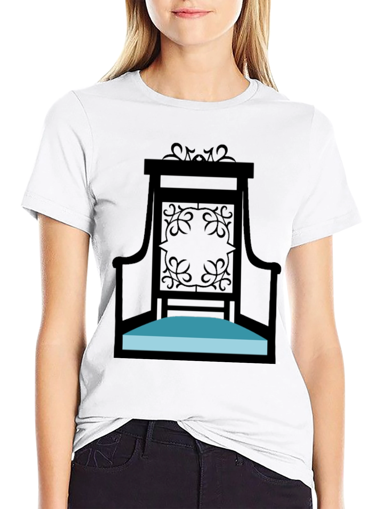 Elegant Throne Graphic Tee - Black Cotton Shirt