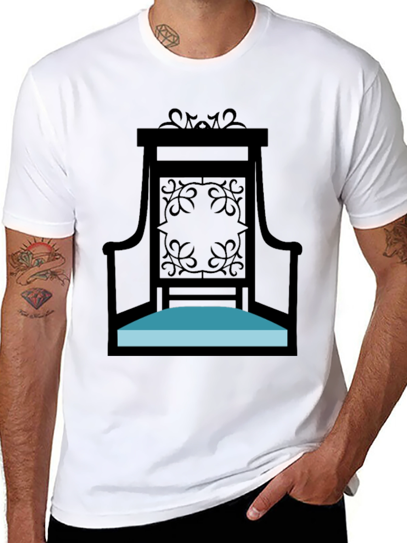 Elegant Throne Graphic Tee - Black Cotton Shirt
