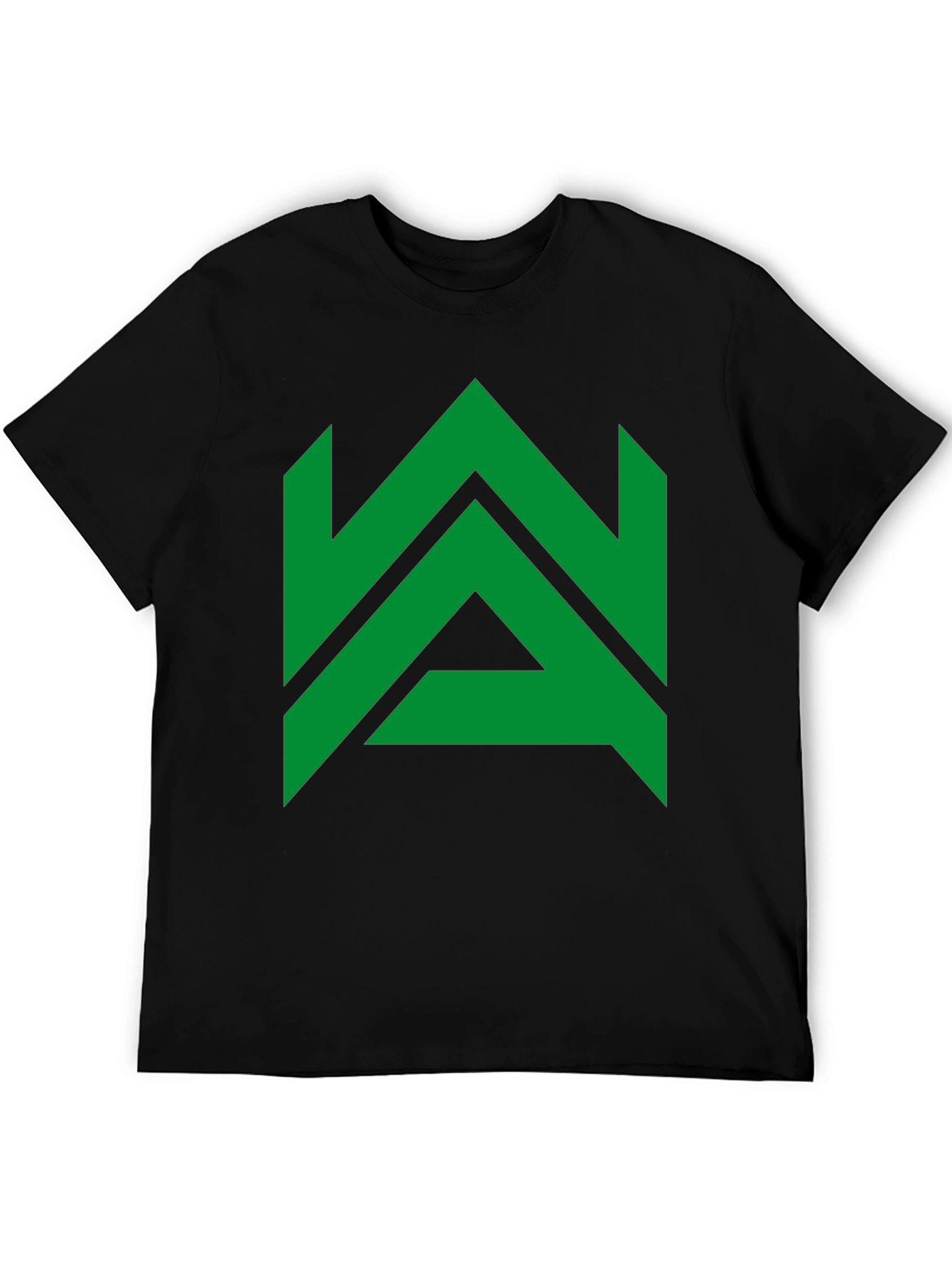 Modern Geometric Green Logo Black T-Shirt