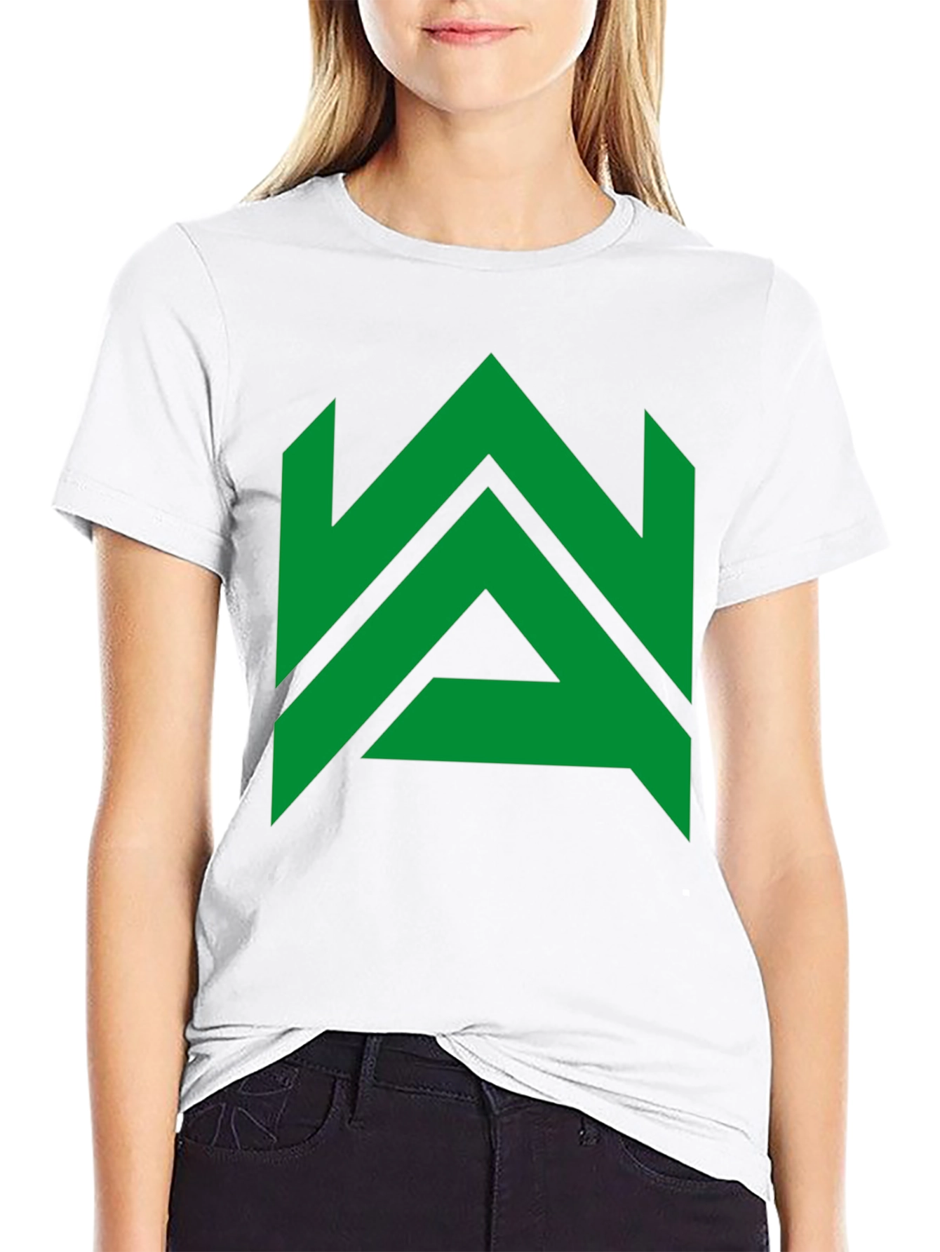 Modern Geometric Green Logo Black T-Shirt