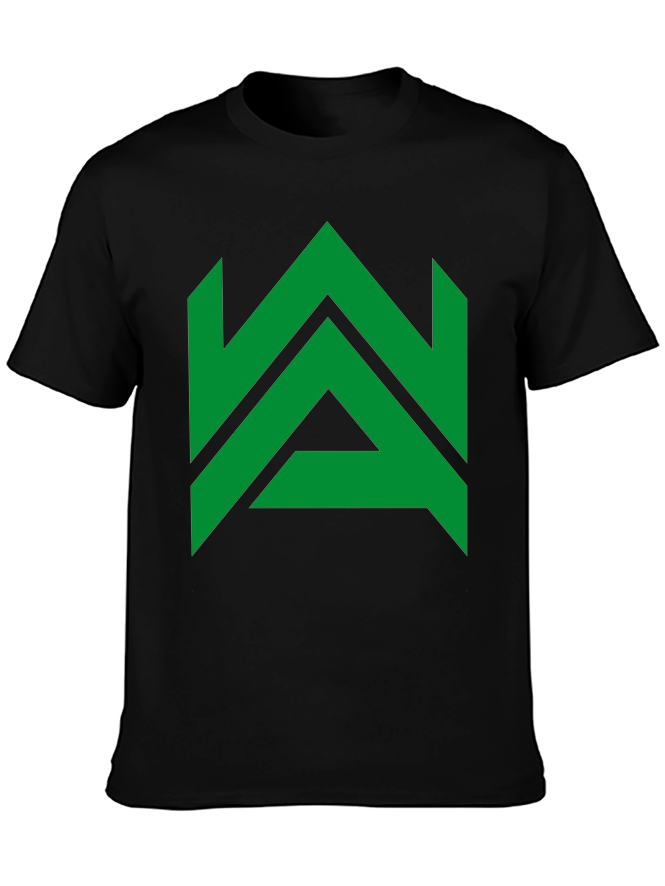 Modern Geometric Green Logo Black T-Shirt