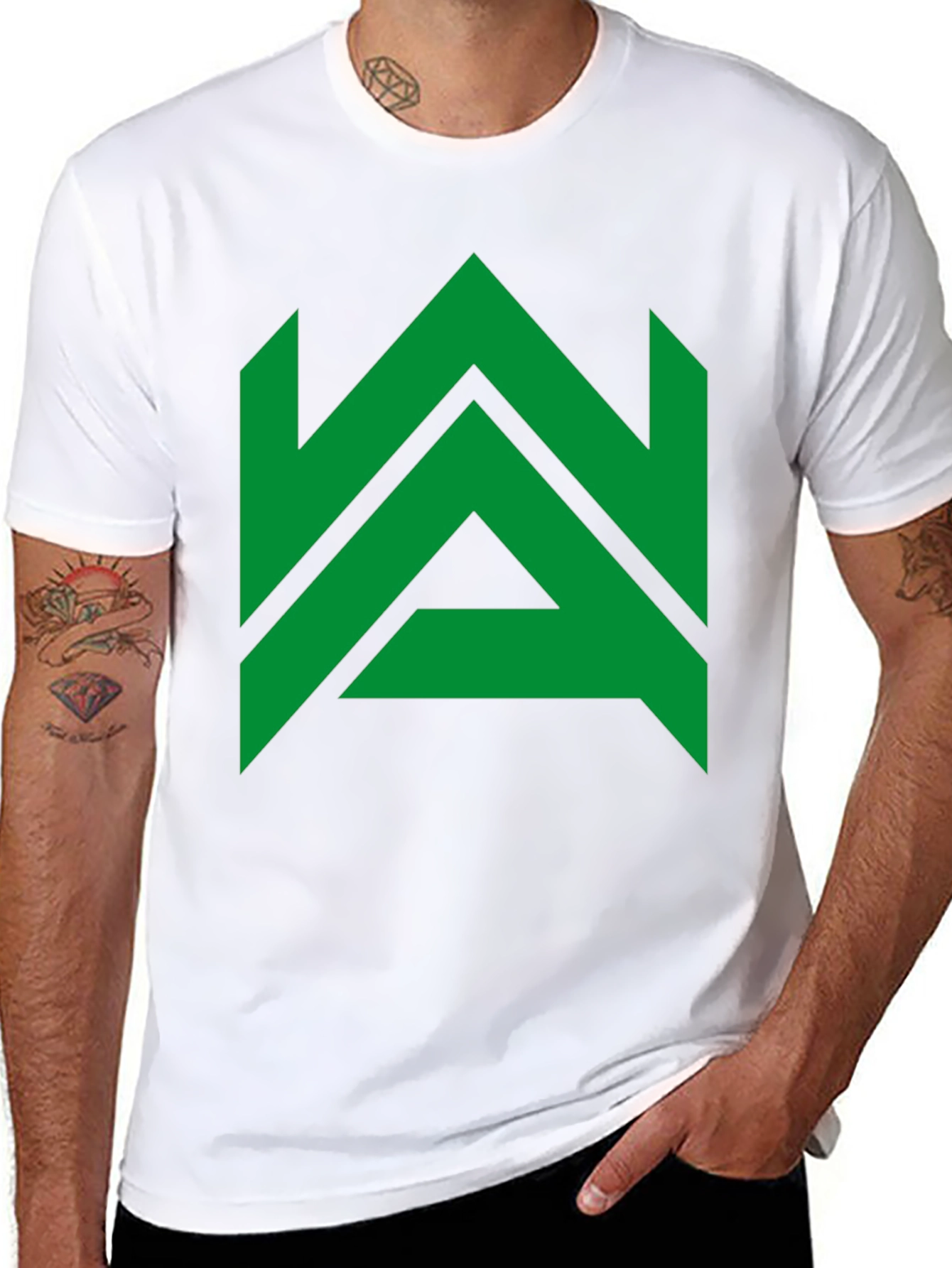 Modern Geometric Green Logo Black T-Shirt