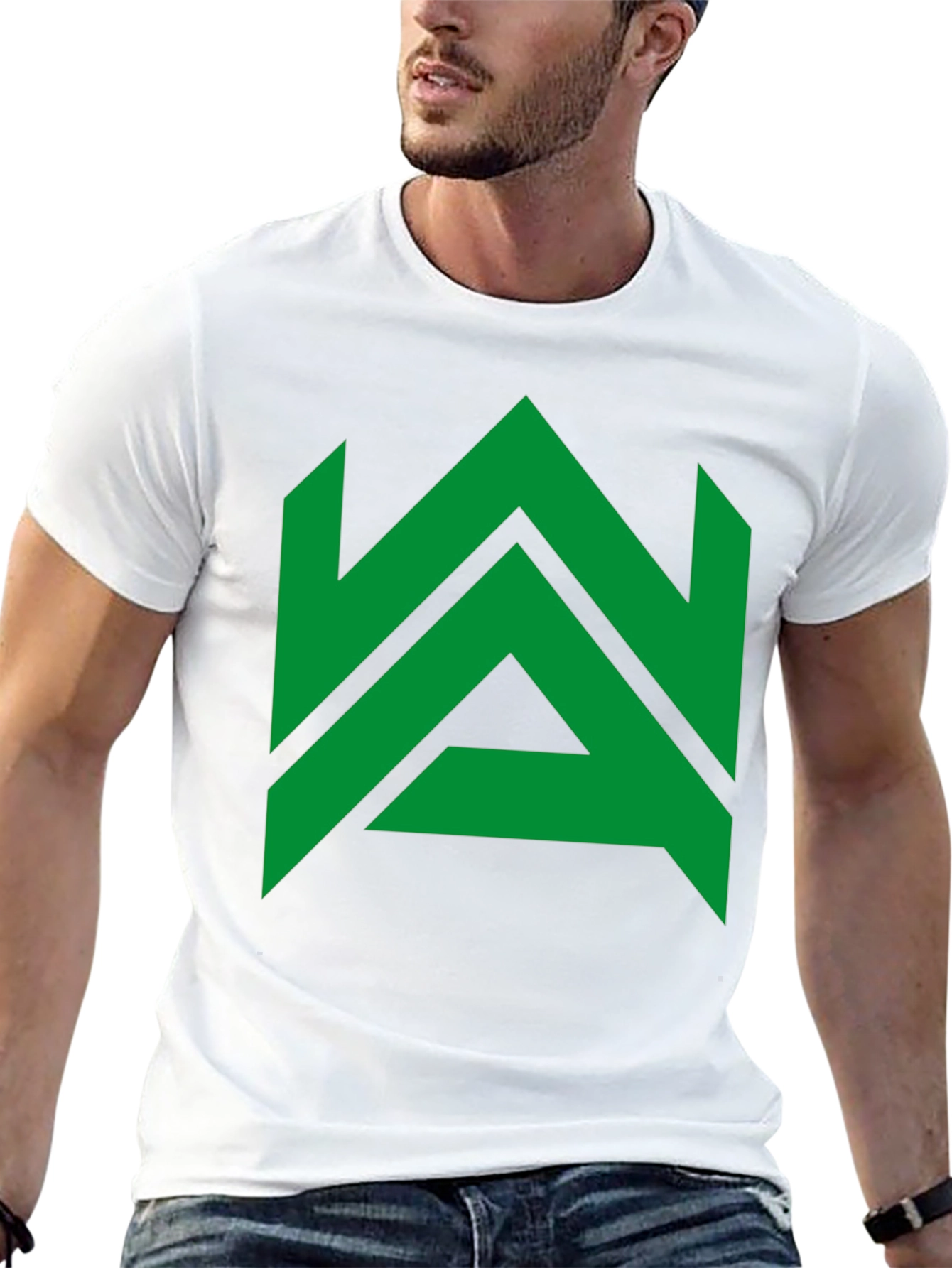 Modern Geometric Green Logo Black T-Shirt