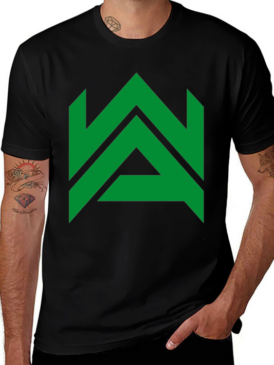 Modern Geometric Green Logo Black T-Shirt