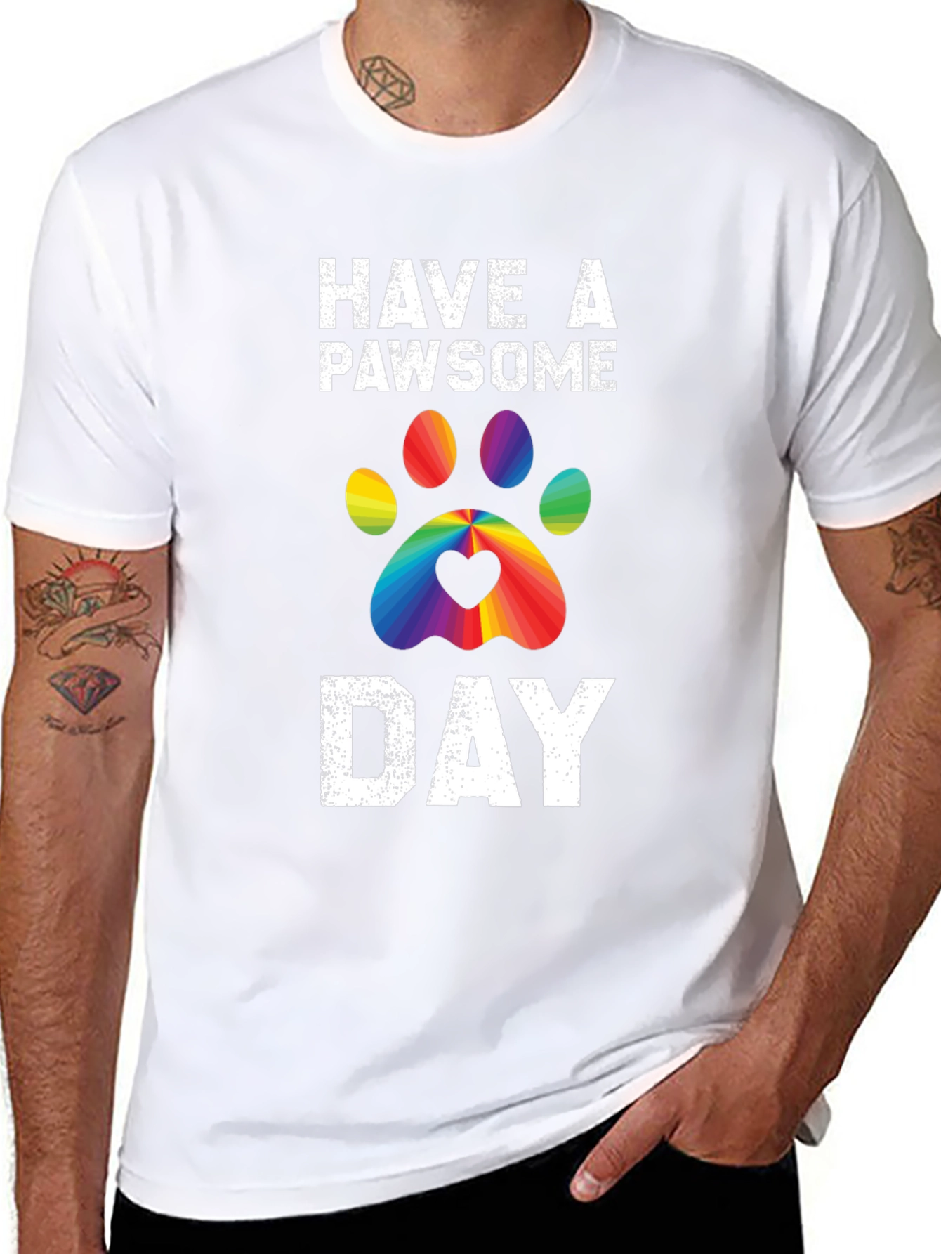 Pawsome Day T-Shirt - Rainbow Paw Print