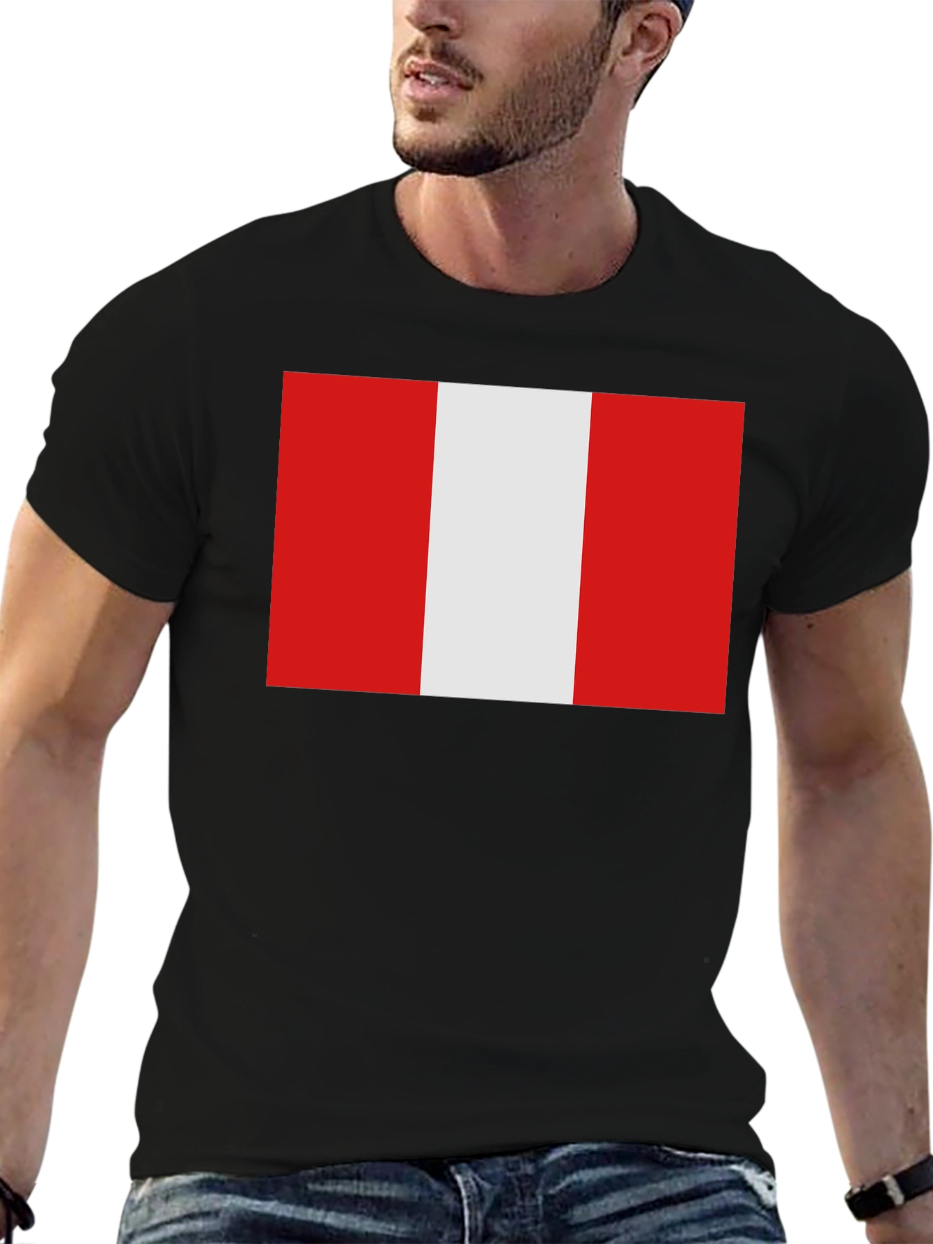 Peru Flag Graphic Tee - Black Cotton T-Shirt