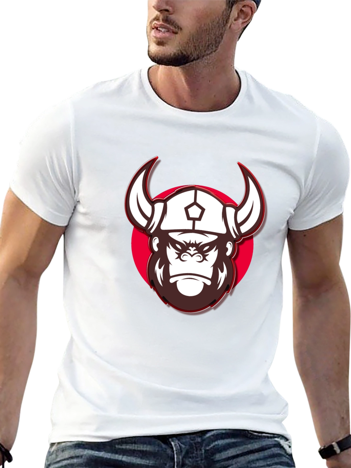 Viking Gorilla Graphic Print Black T-Shirt
