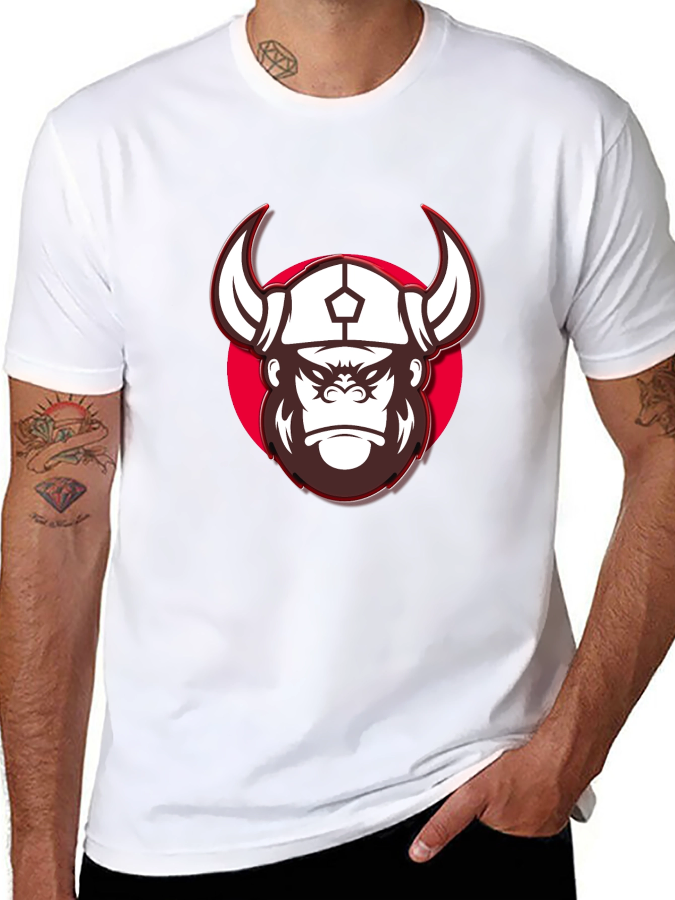 Viking Gorilla Graphic Print Black T-Shirt