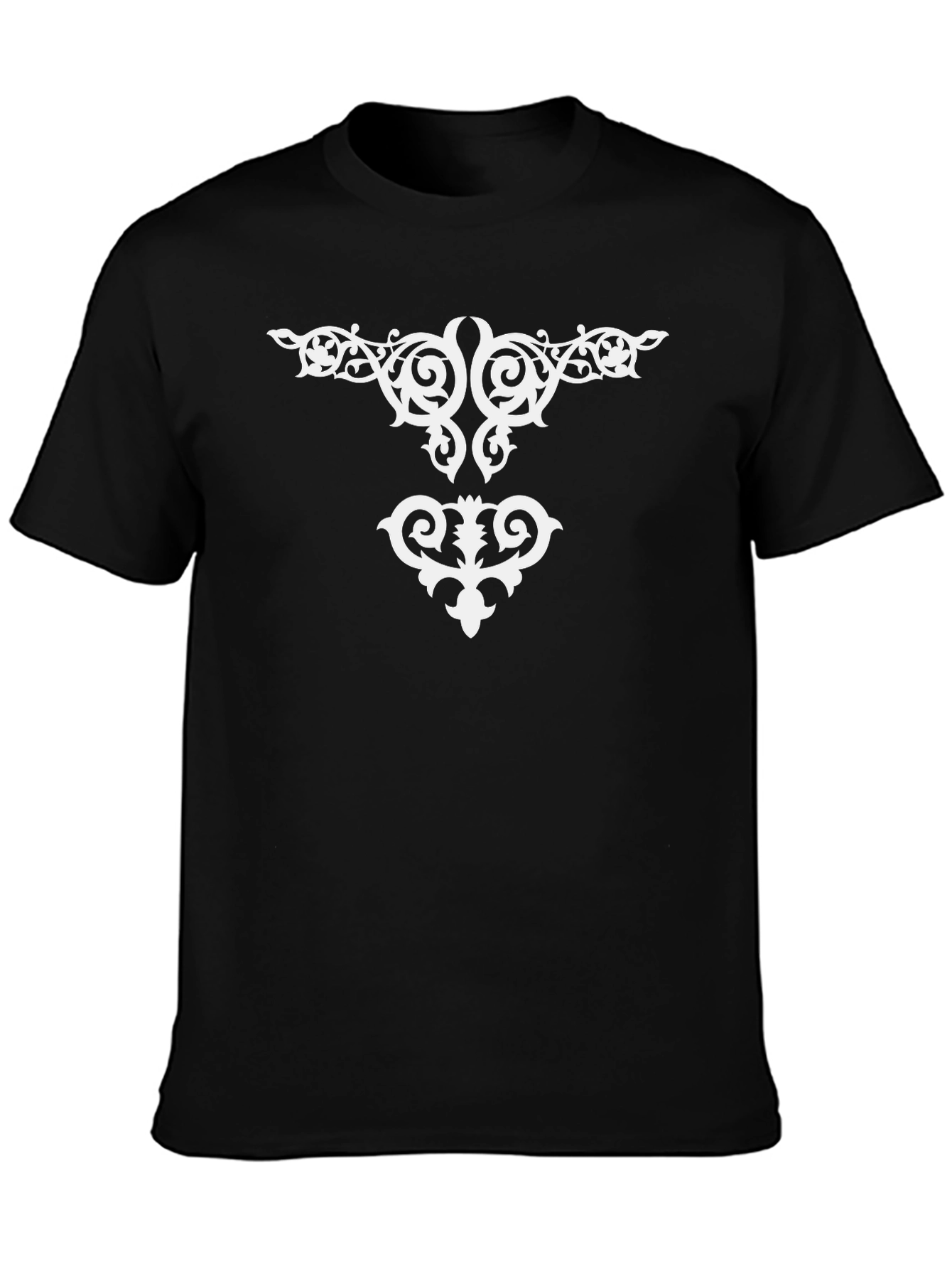 Elegant Black T-Shirt with White Ornamental Design