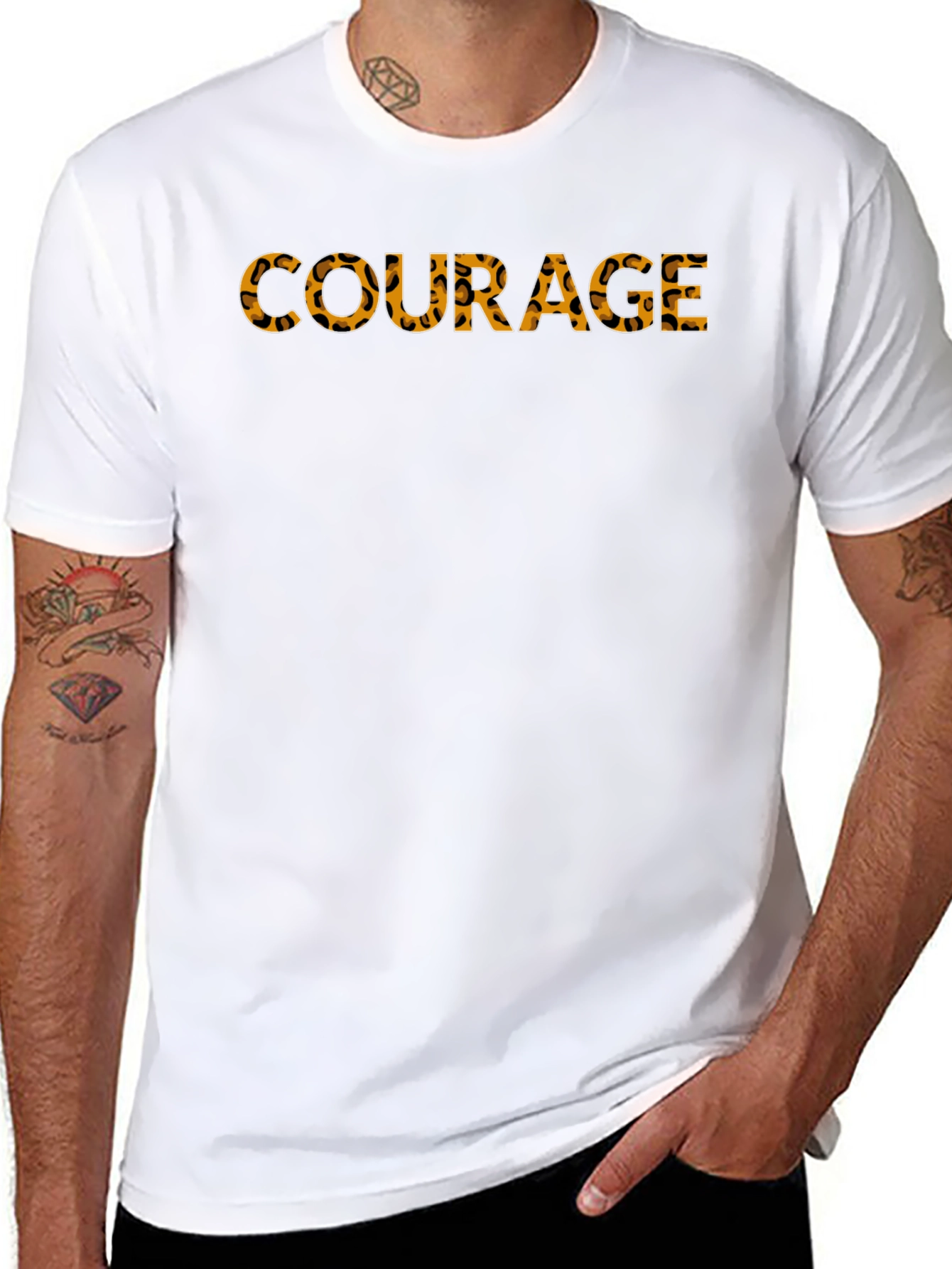 Courage Graphic Tee - Leopard Print Text Black T-Shirt