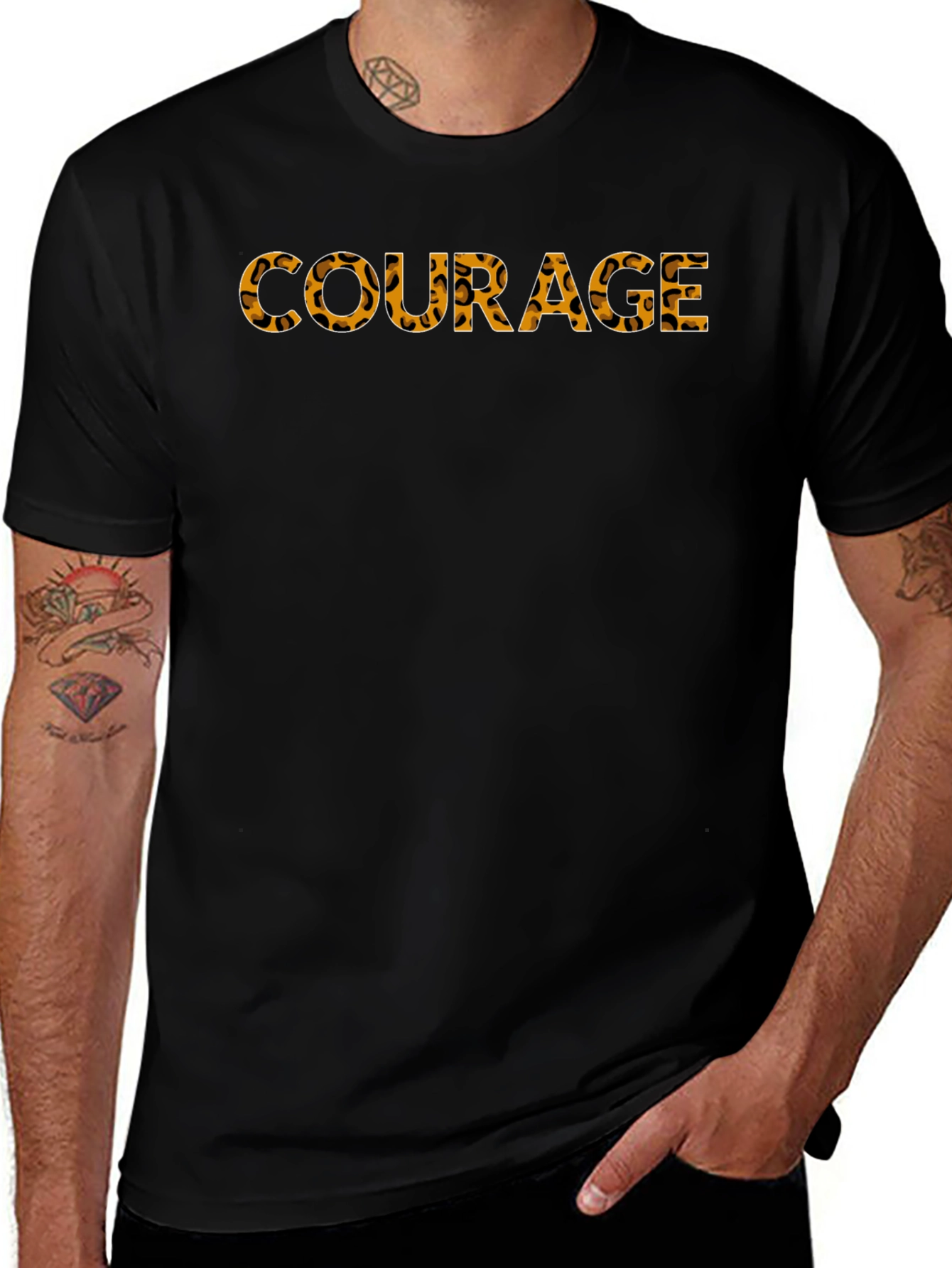 Courage Graphic Tee - Leopard Print Text Black T-Shirt
