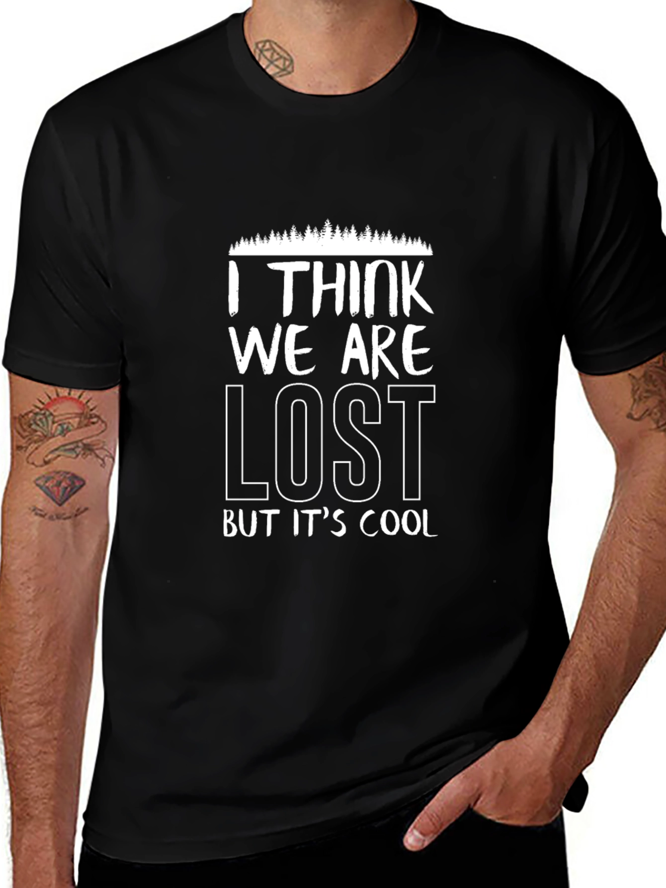 Funny Lost But Cool Black Graphic T-Shirt