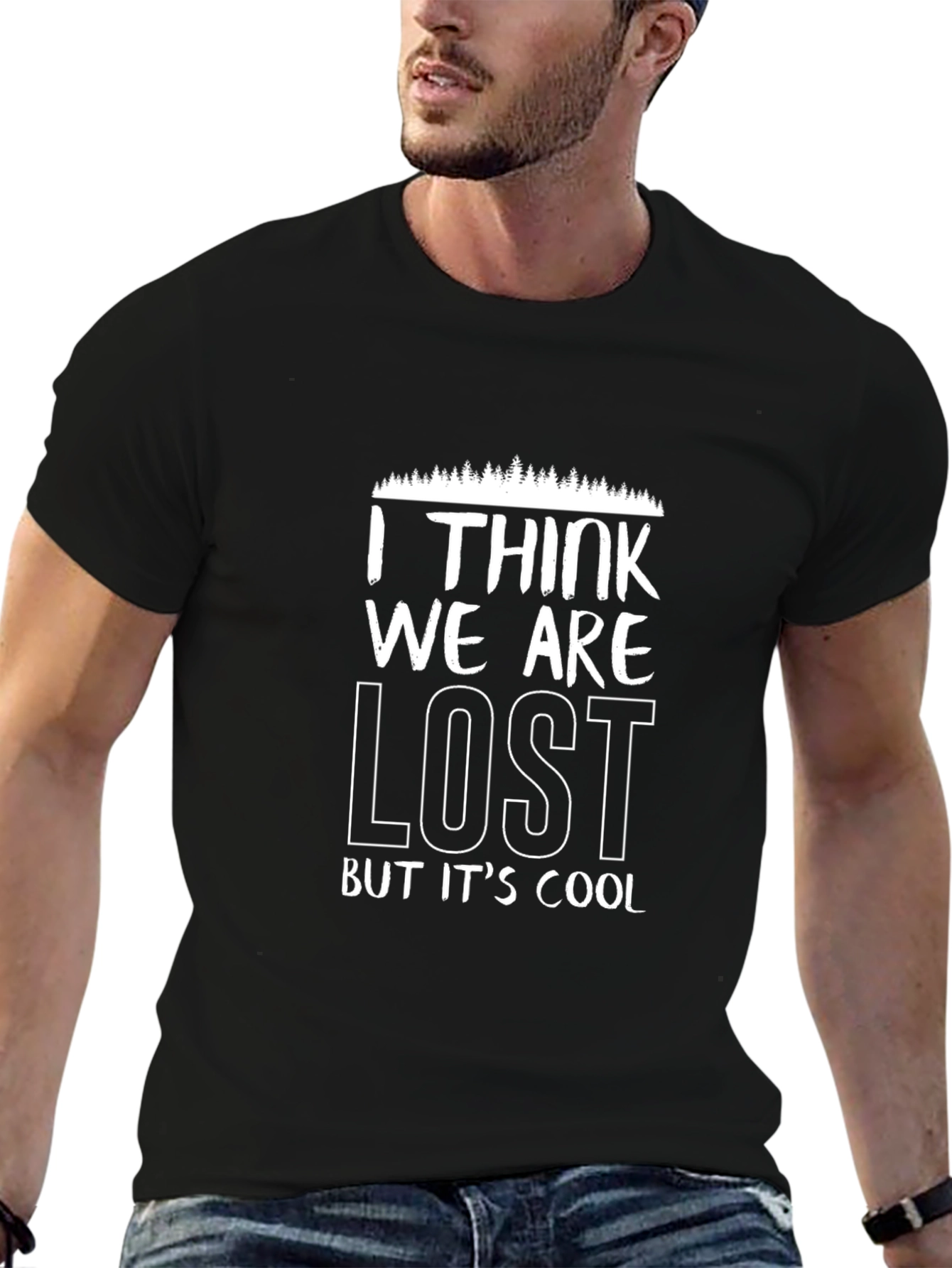 Funny Lost But Cool Black Graphic T-Shirt