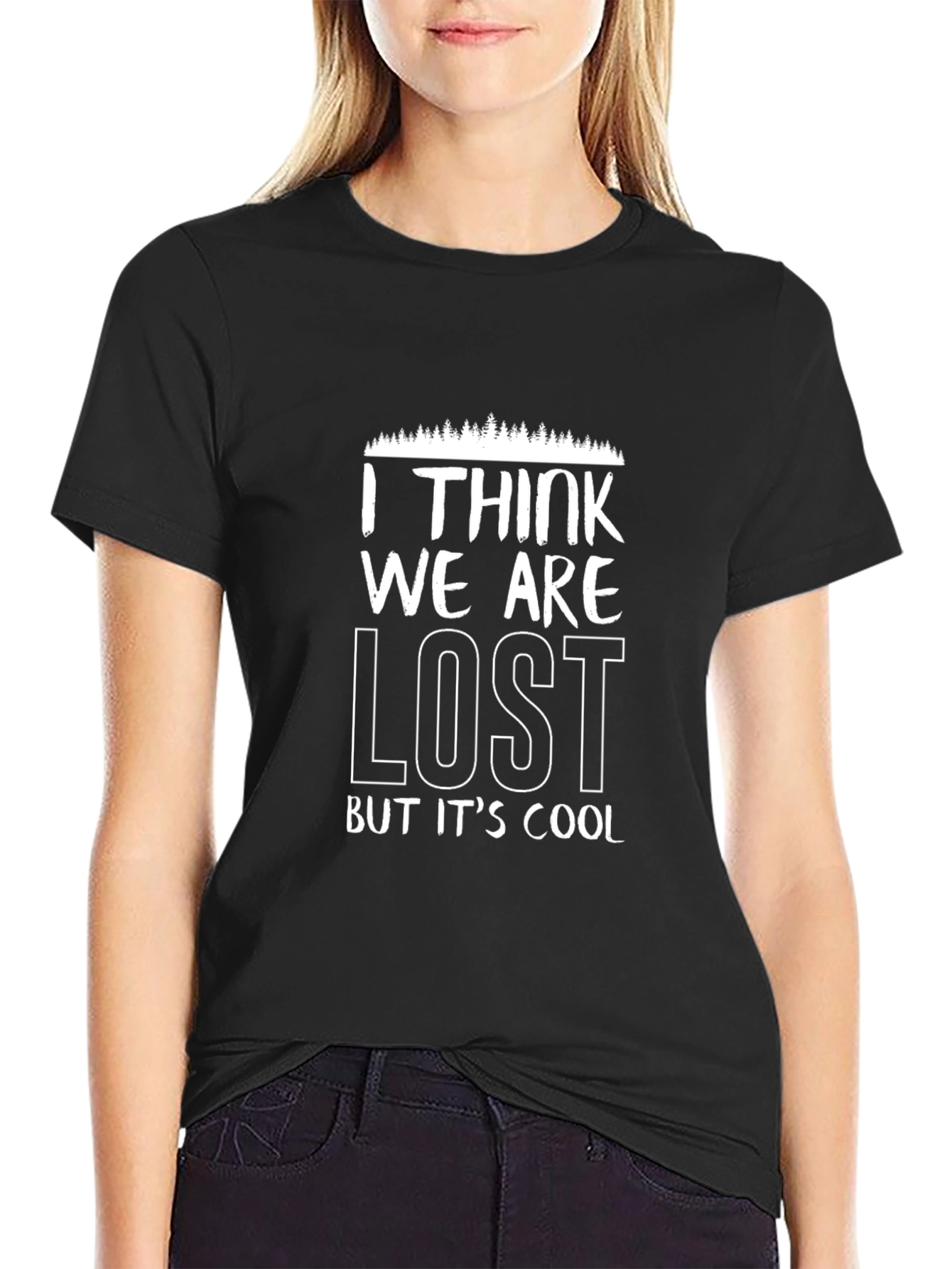 Funny Lost But Cool Black Graphic T-Shirt