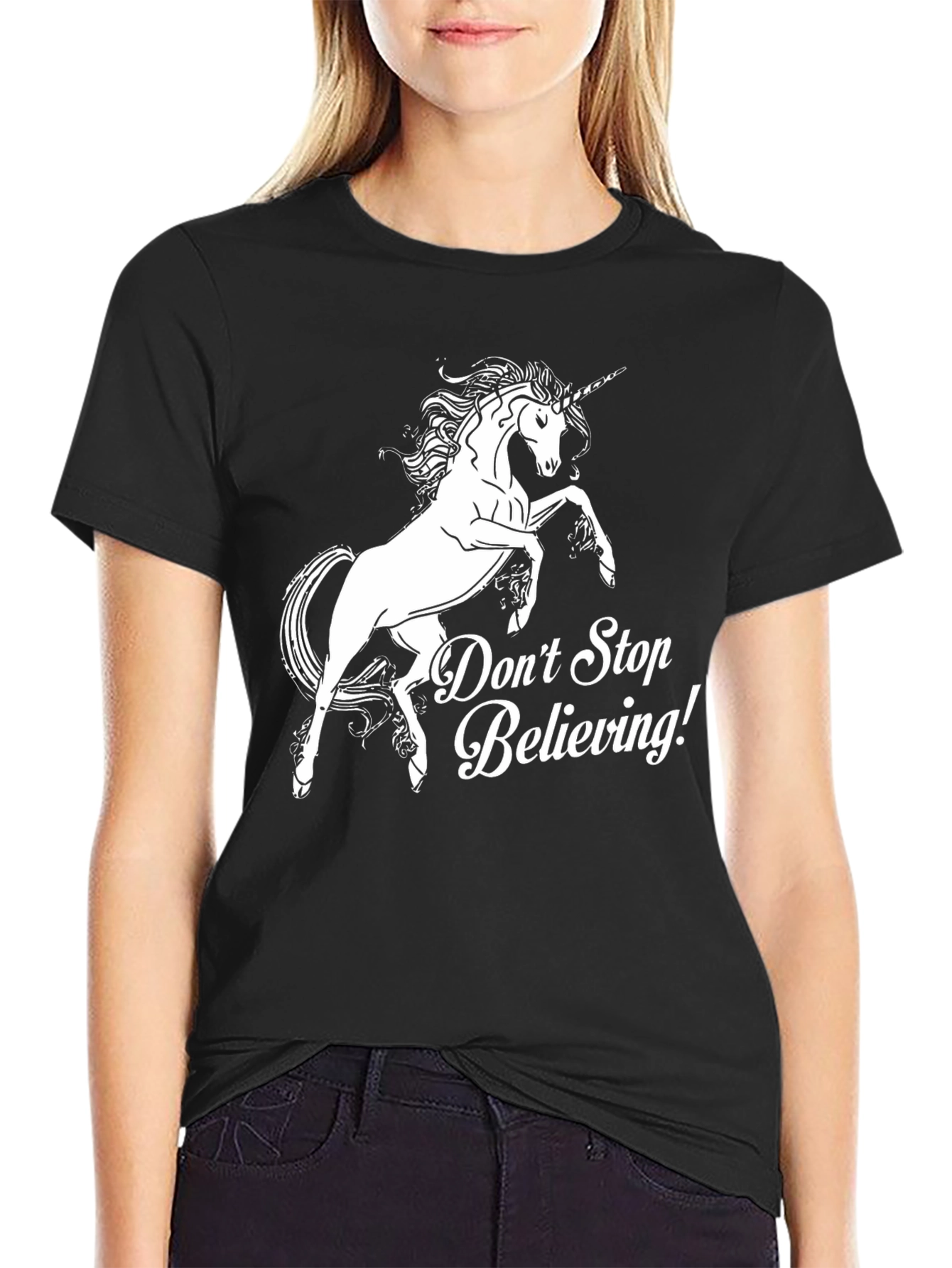Unicorn Dont Stop Believing! Black T-Shirt