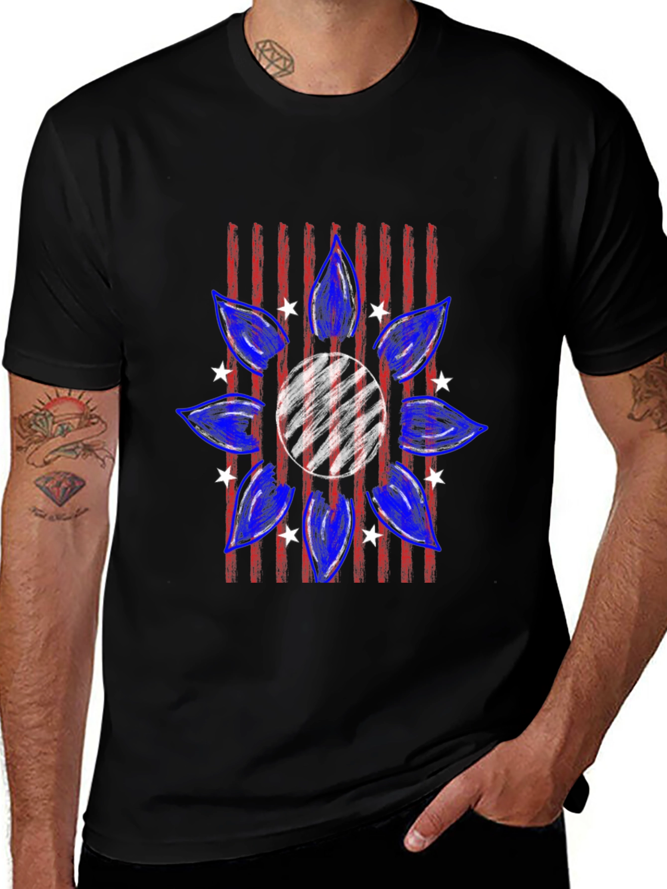 Patriotic Sunflower T-Shirt - Mens Black Tee