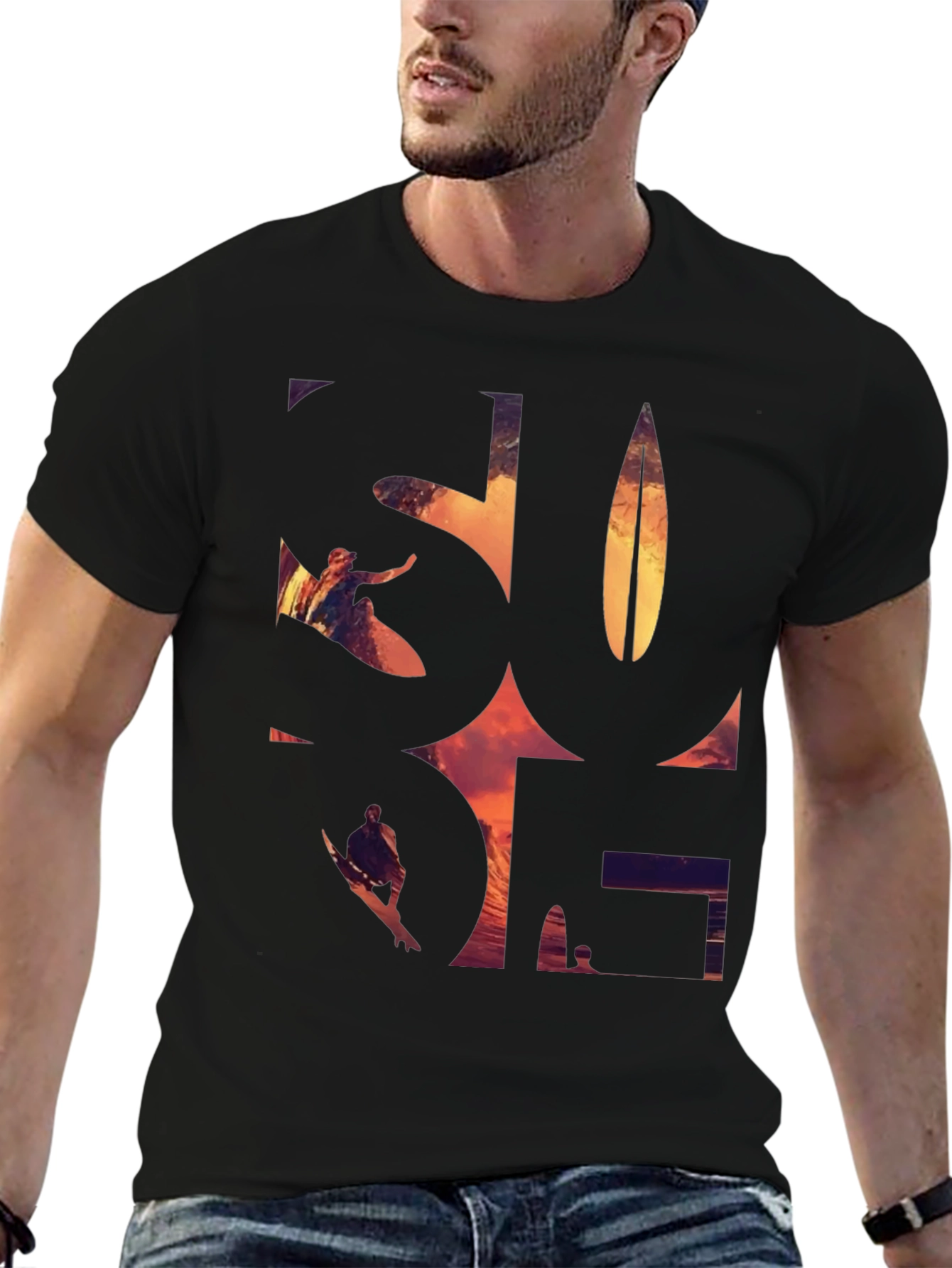 Surf Graphic Tee - Black Cotton T-Shirt