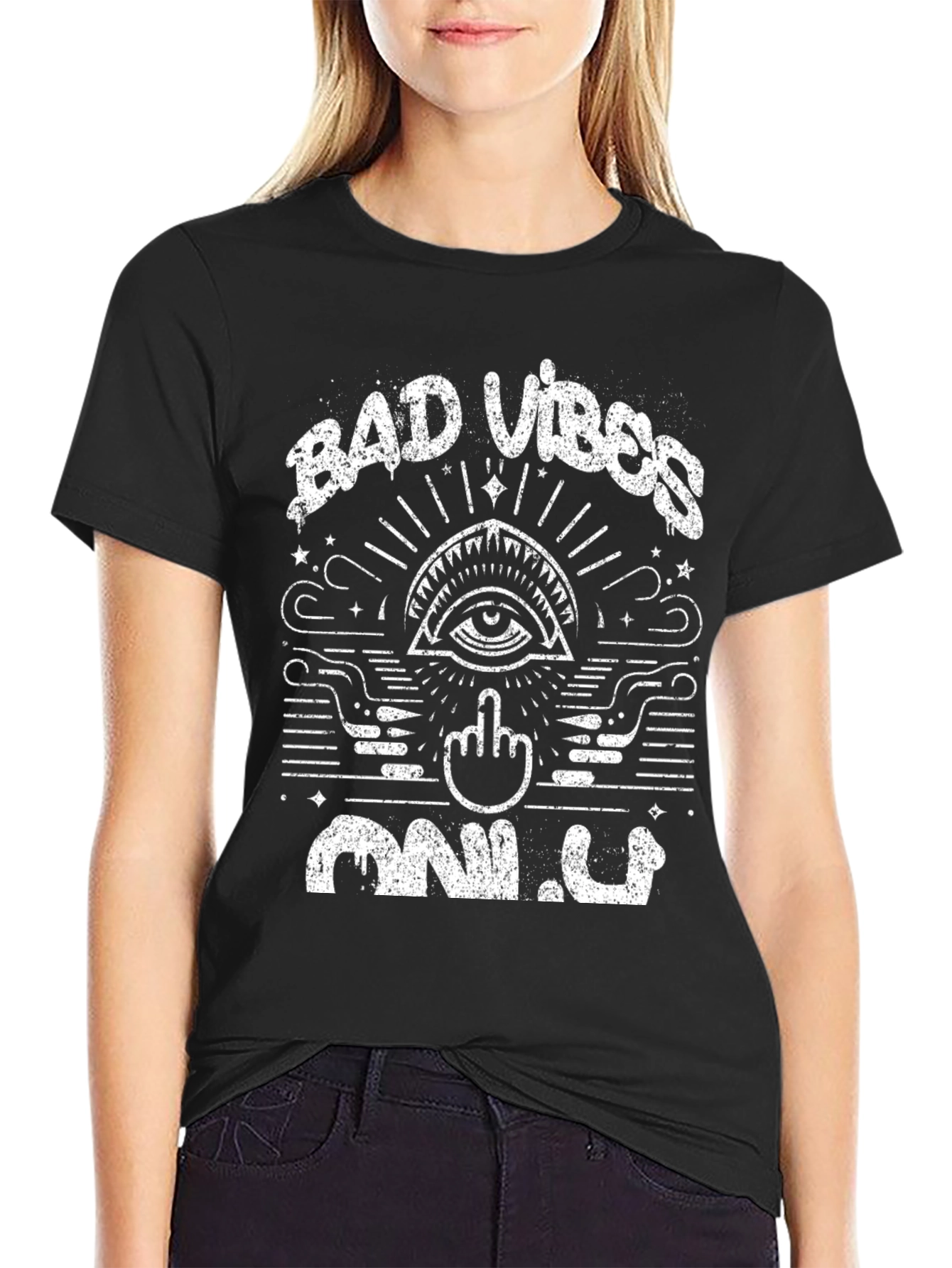 Bad Vibes Only Graphic Tee - Black Cotton Shirt