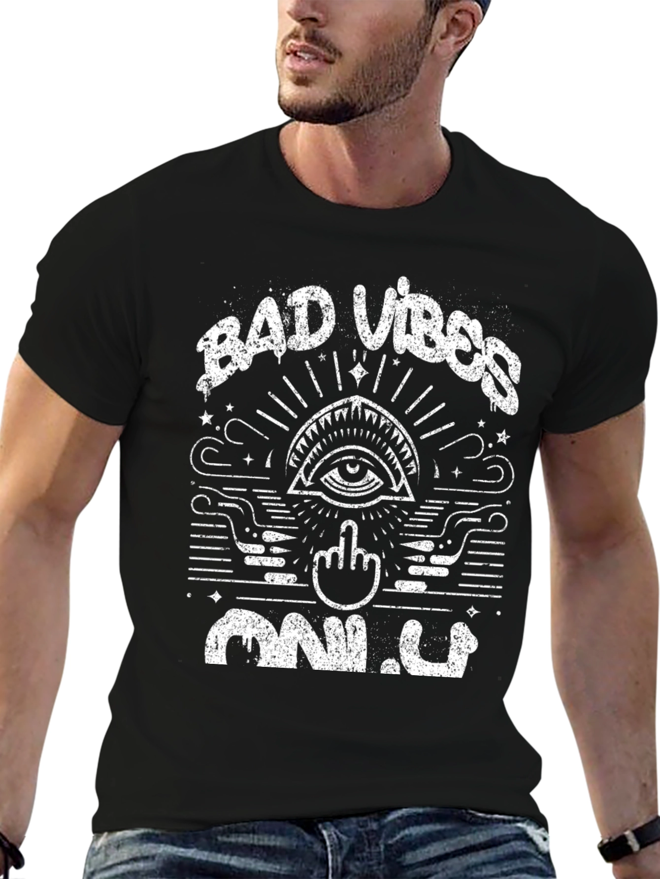Bad Vibes Only Graphic Tee - Black Cotton Shirt