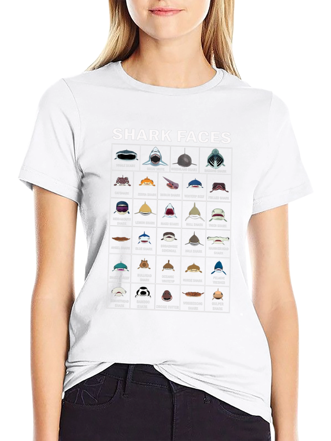 Shark Faces Graphic Tee - Marine Biology T-Shirt