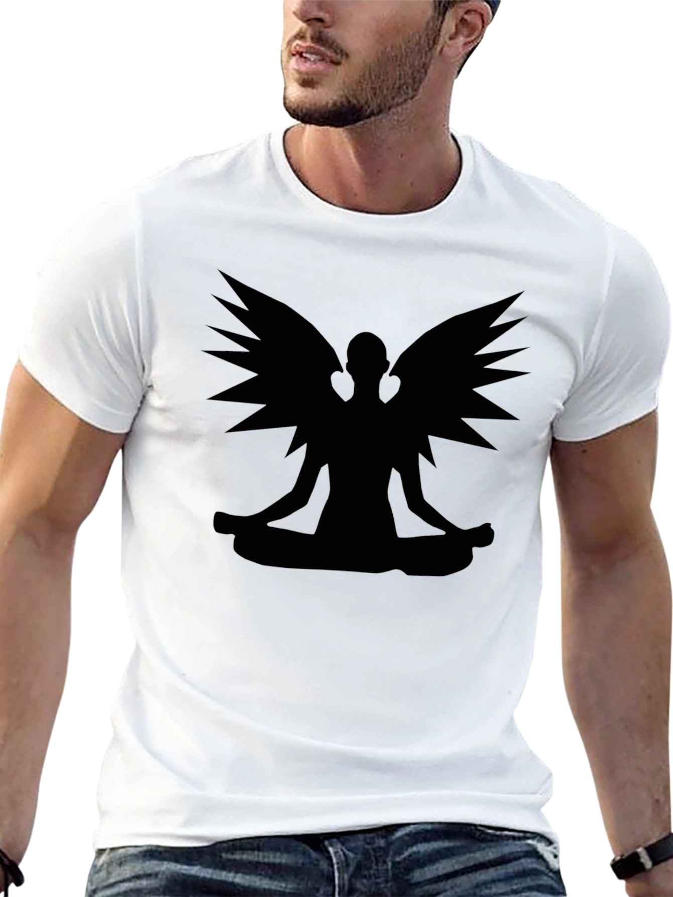 Meditating Angel Wings Graphic T-Shirt