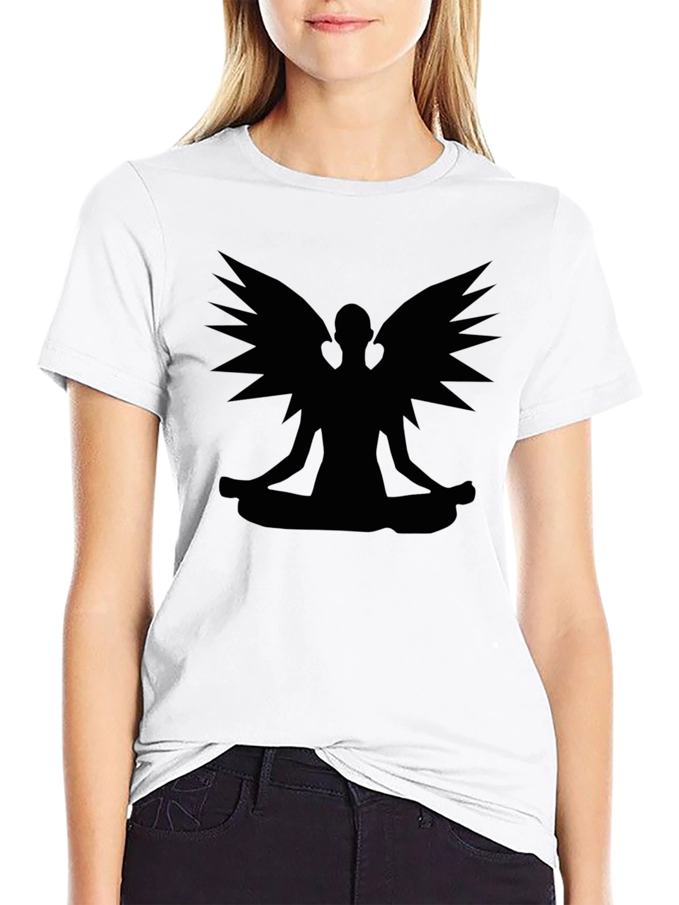 Meditating Angel Wings Graphic T-Shirt