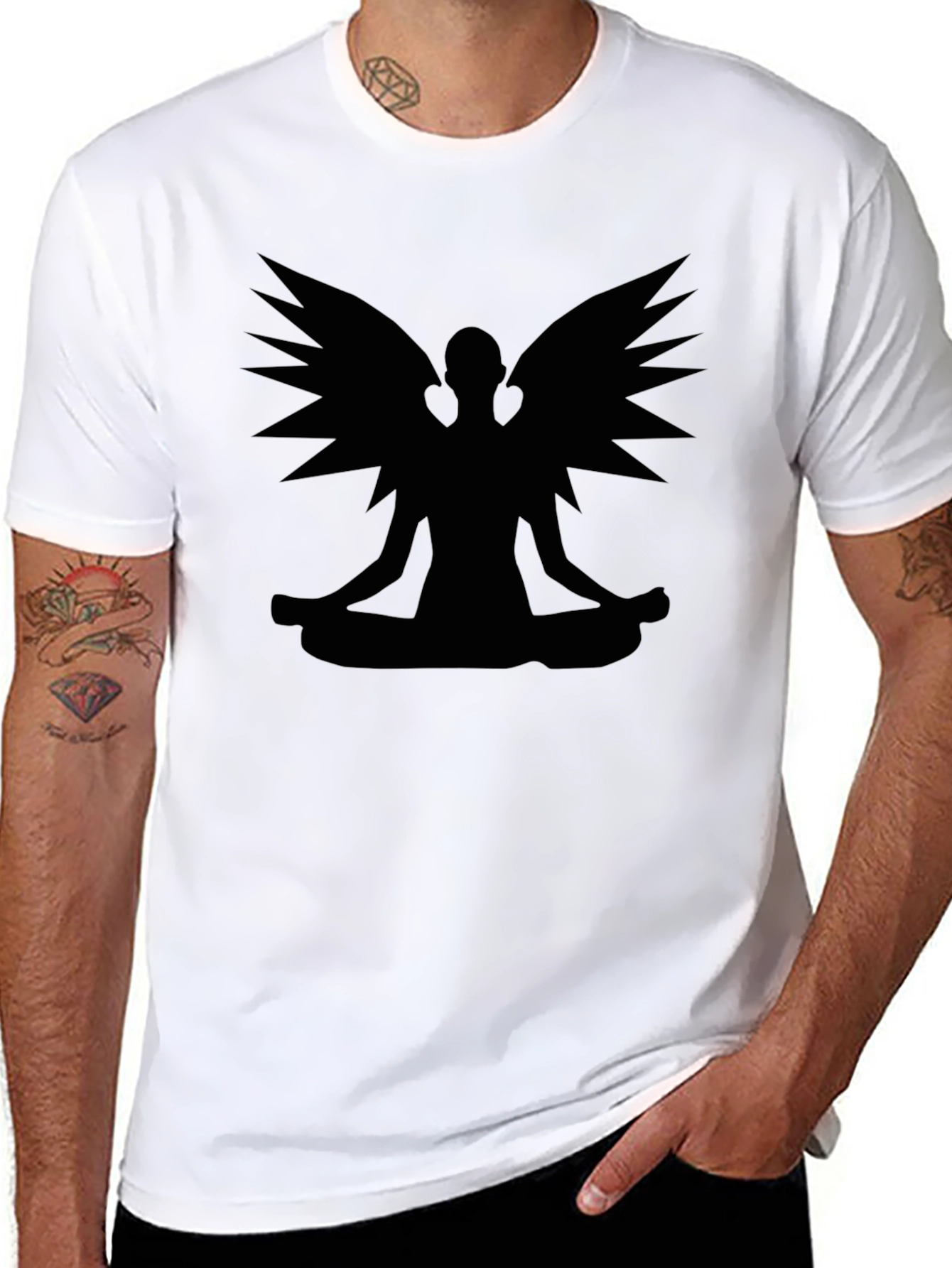 Meditating Angel Wings Graphic T-Shirt