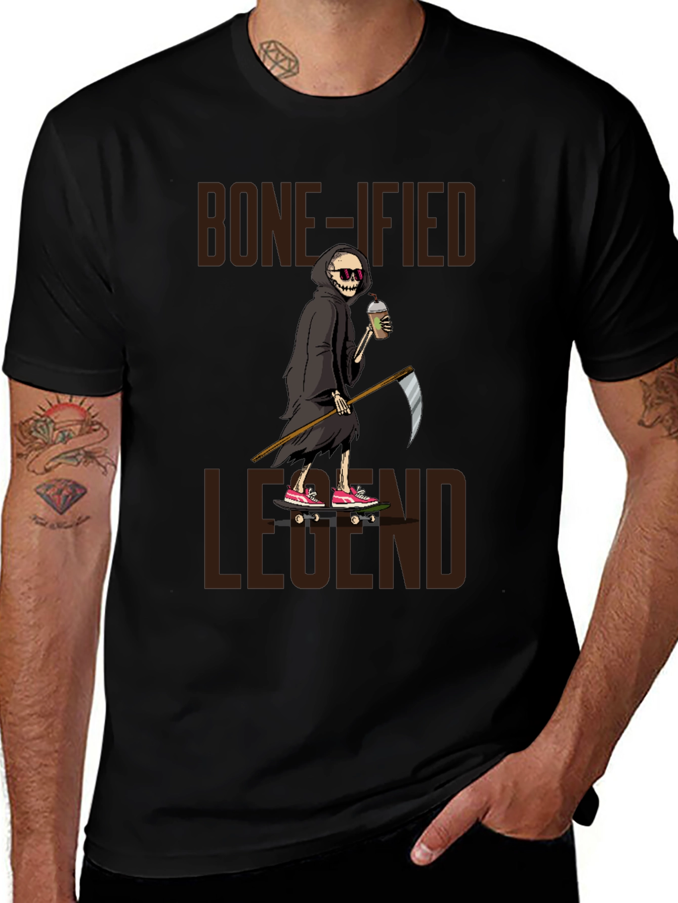 Bone-ified Legend T-Shirt - Grim Reaper Skateboard Design