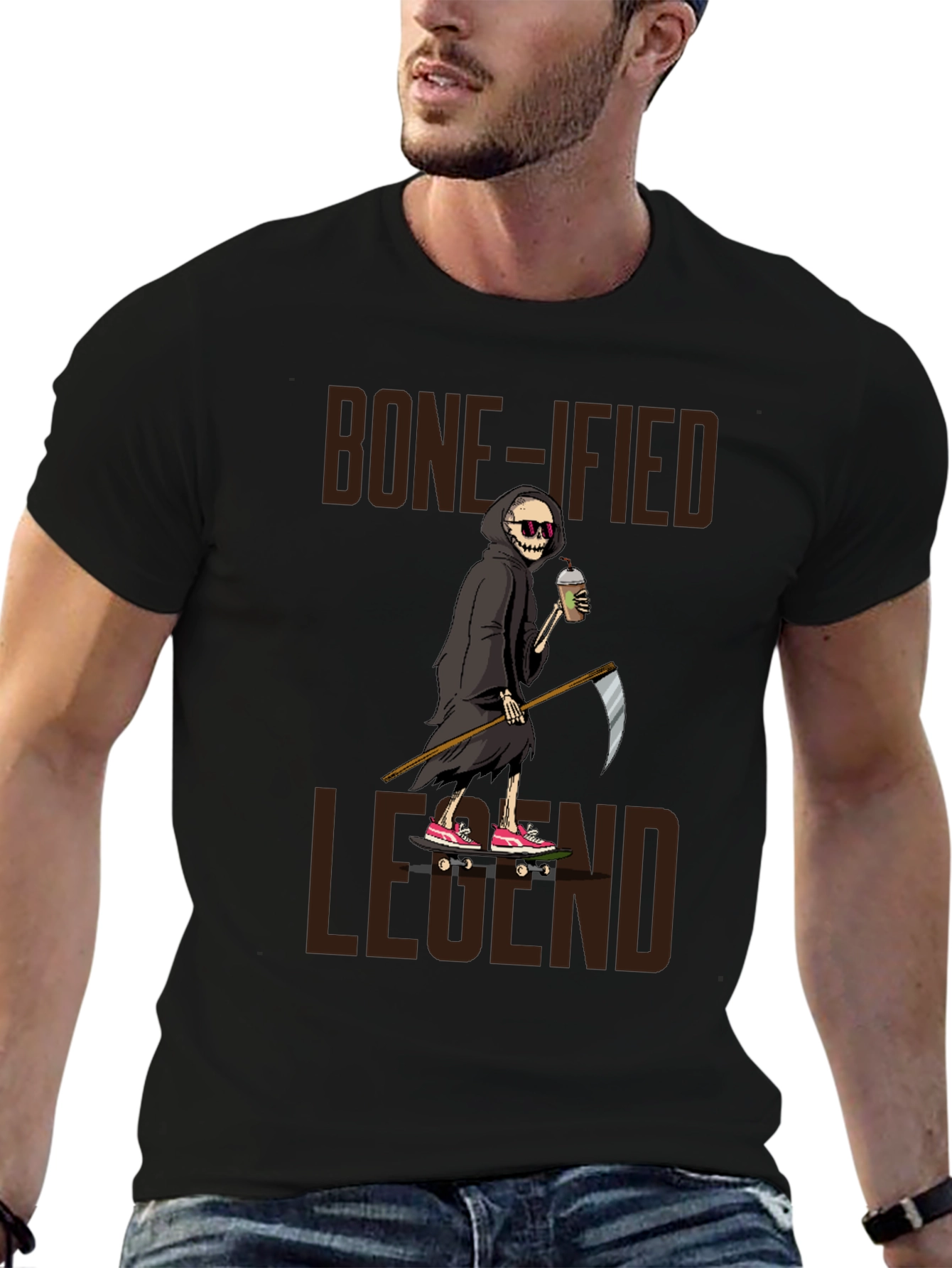 Bone-ified Legend T-Shirt - Grim Reaper Skateboard Design