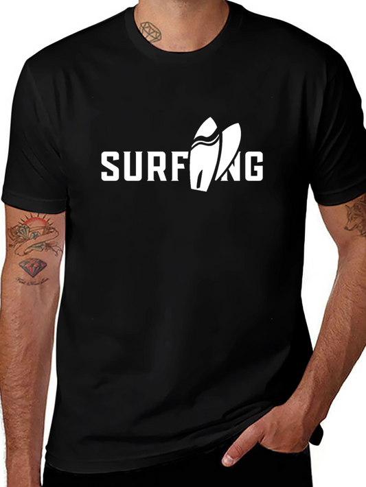 Surfing Graphic Tee - Black Cotton T-Shirt