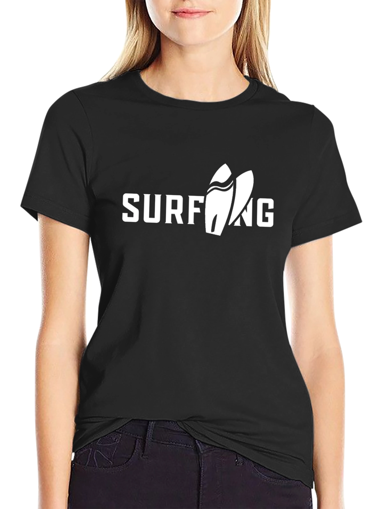 Surfing Graphic Tee - Black Cotton T-Shirt