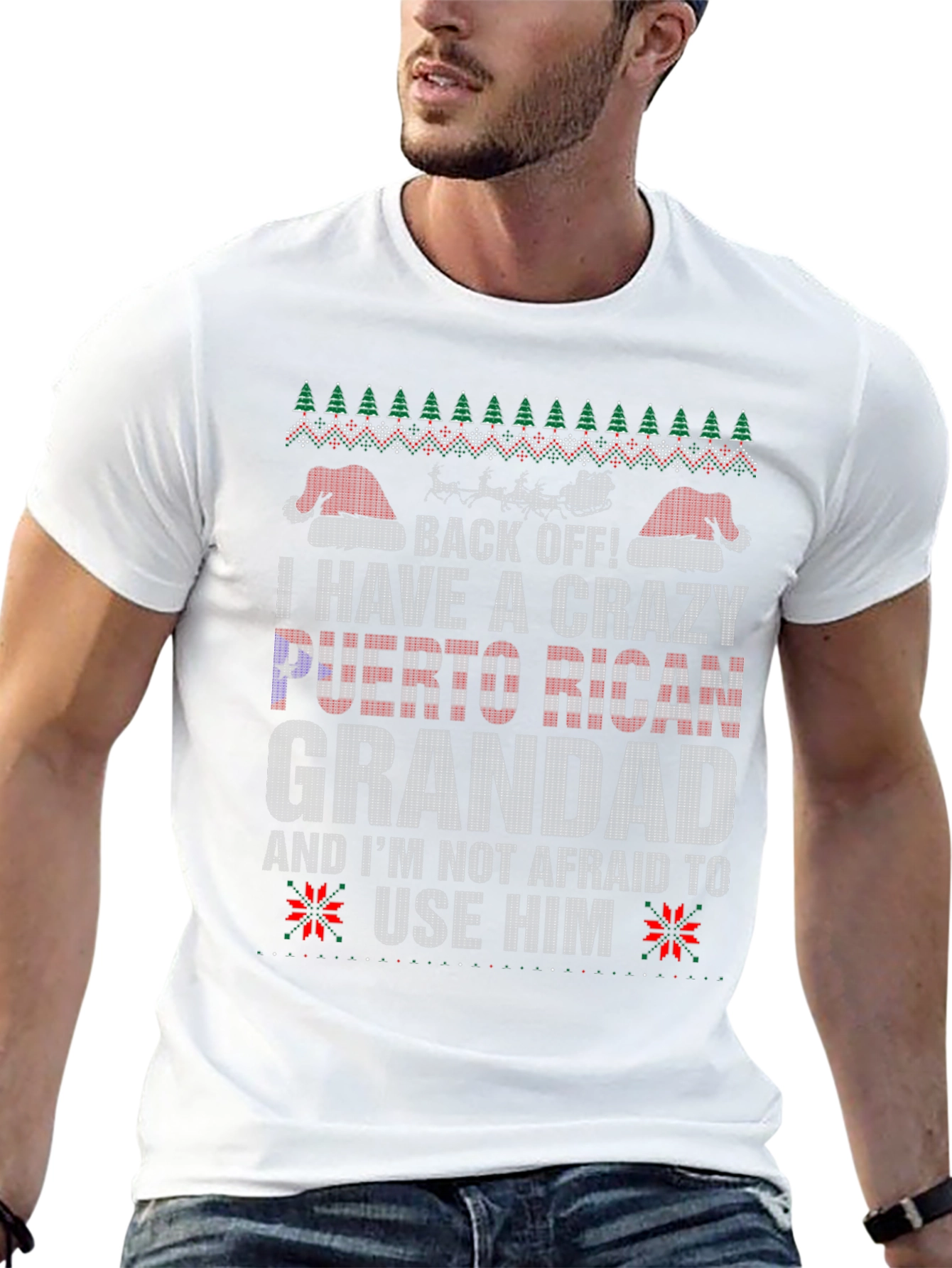Crazy Puerto Rican Grandad Ugly Christmas T-Shirt