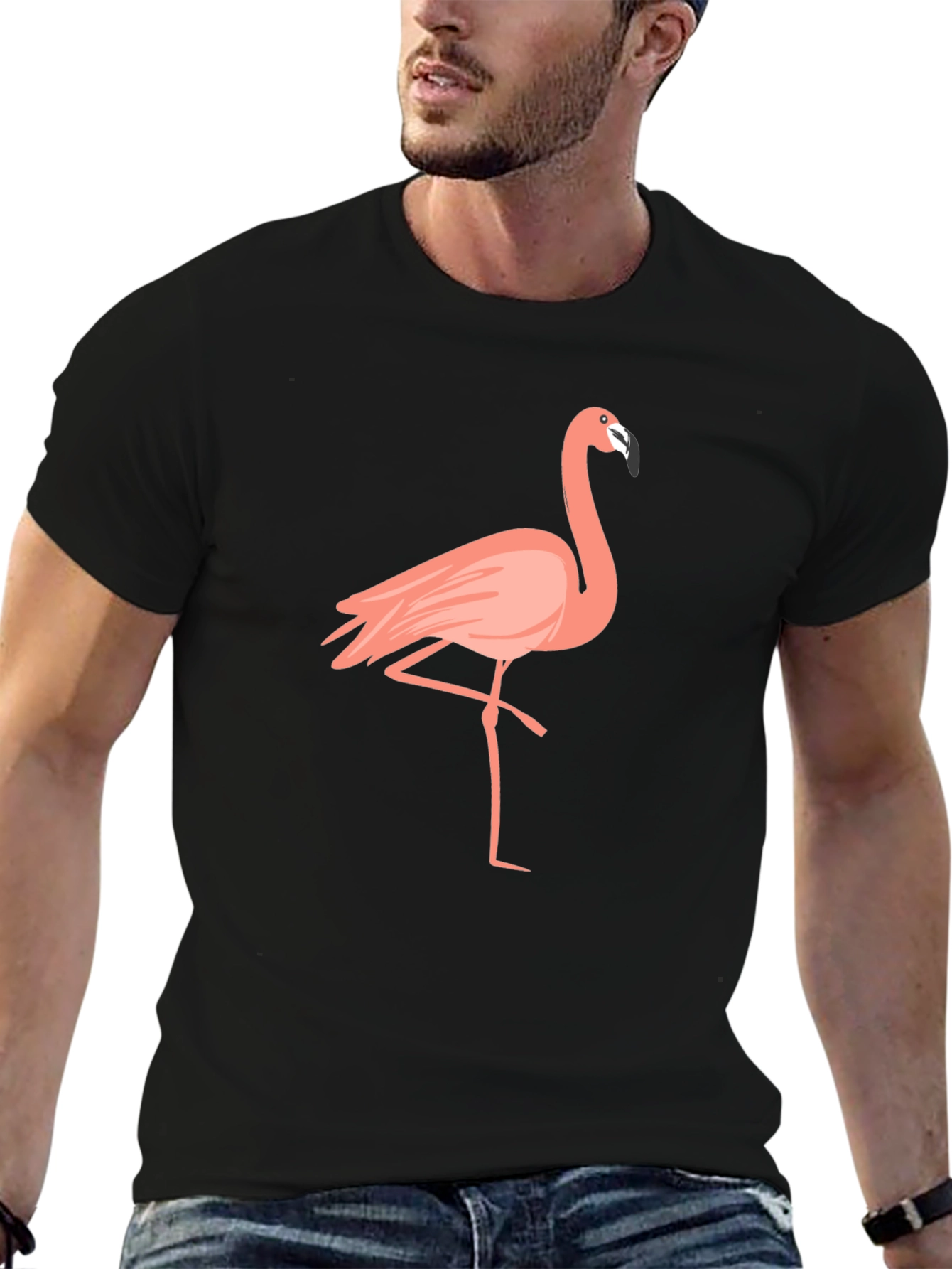 Flamingo Graphic Tee - Black Cotton T-Shirt