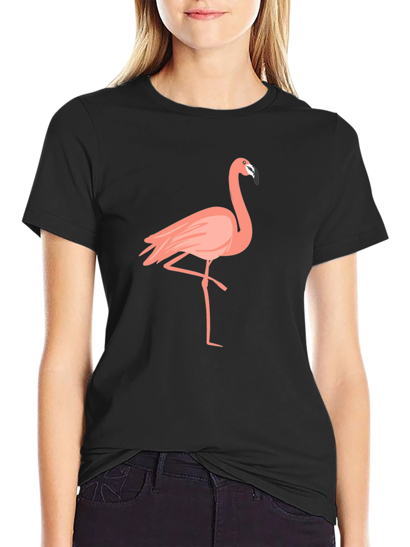 Flamingo Graphic Tee - Black Cotton T-Shirt