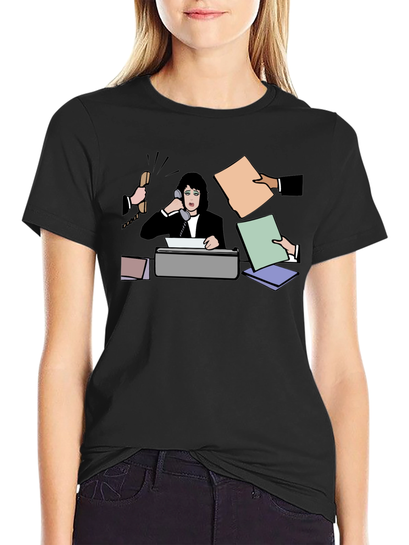 Busy Office Lady T-Shirt - Black