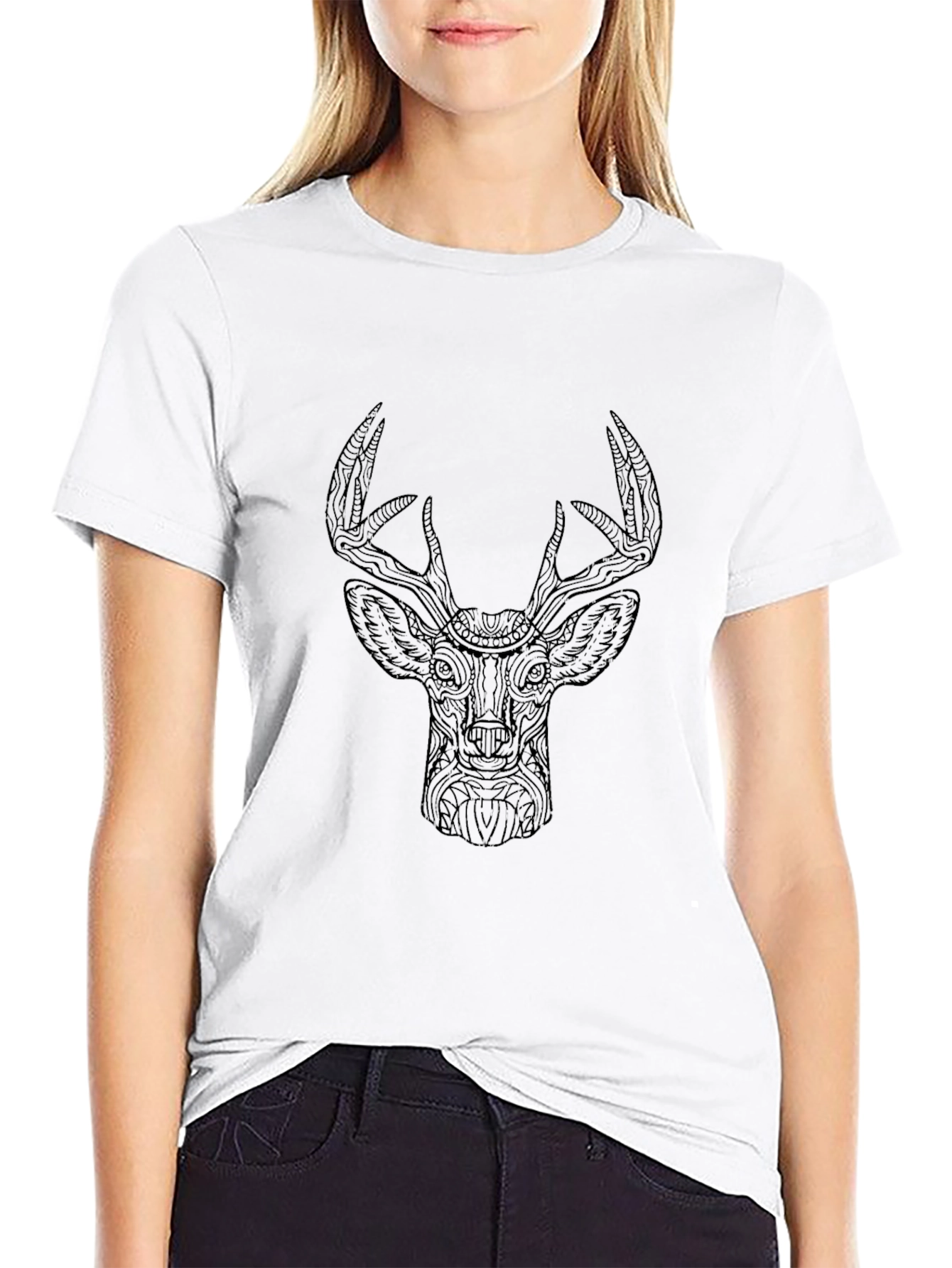 Mens Black T-Shirt with Deer Head Design