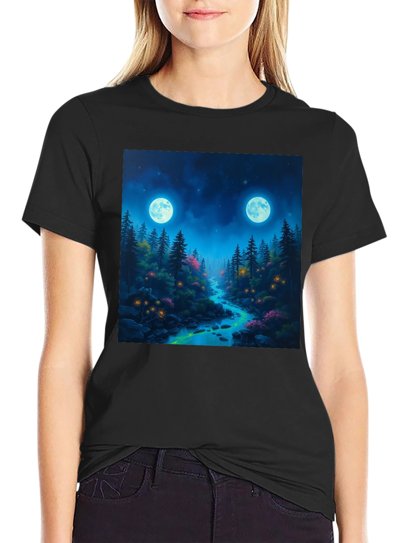 Mystical Forest Moonlit River Graphic Tee