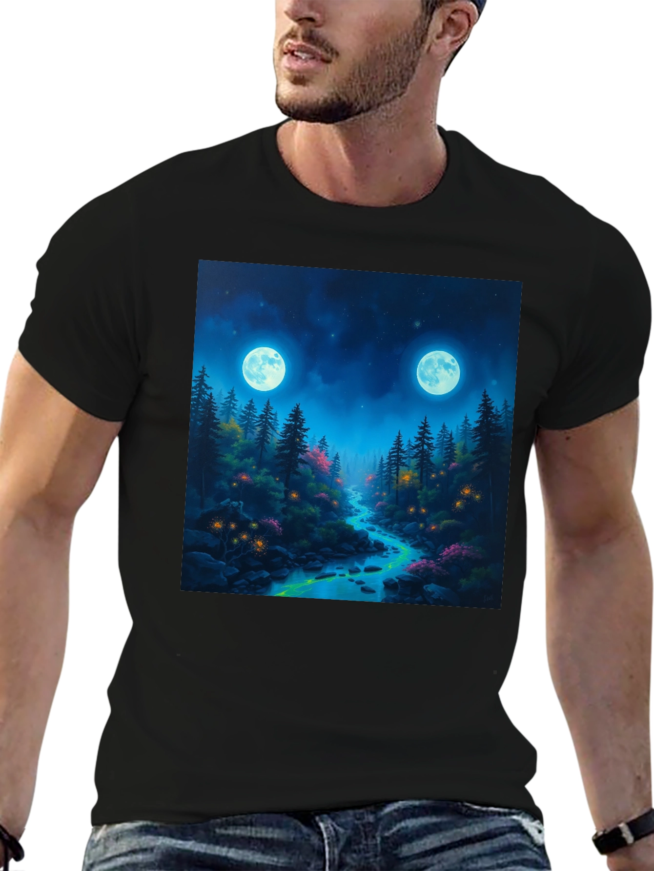 Mystical Forest Moonlit River Graphic Tee