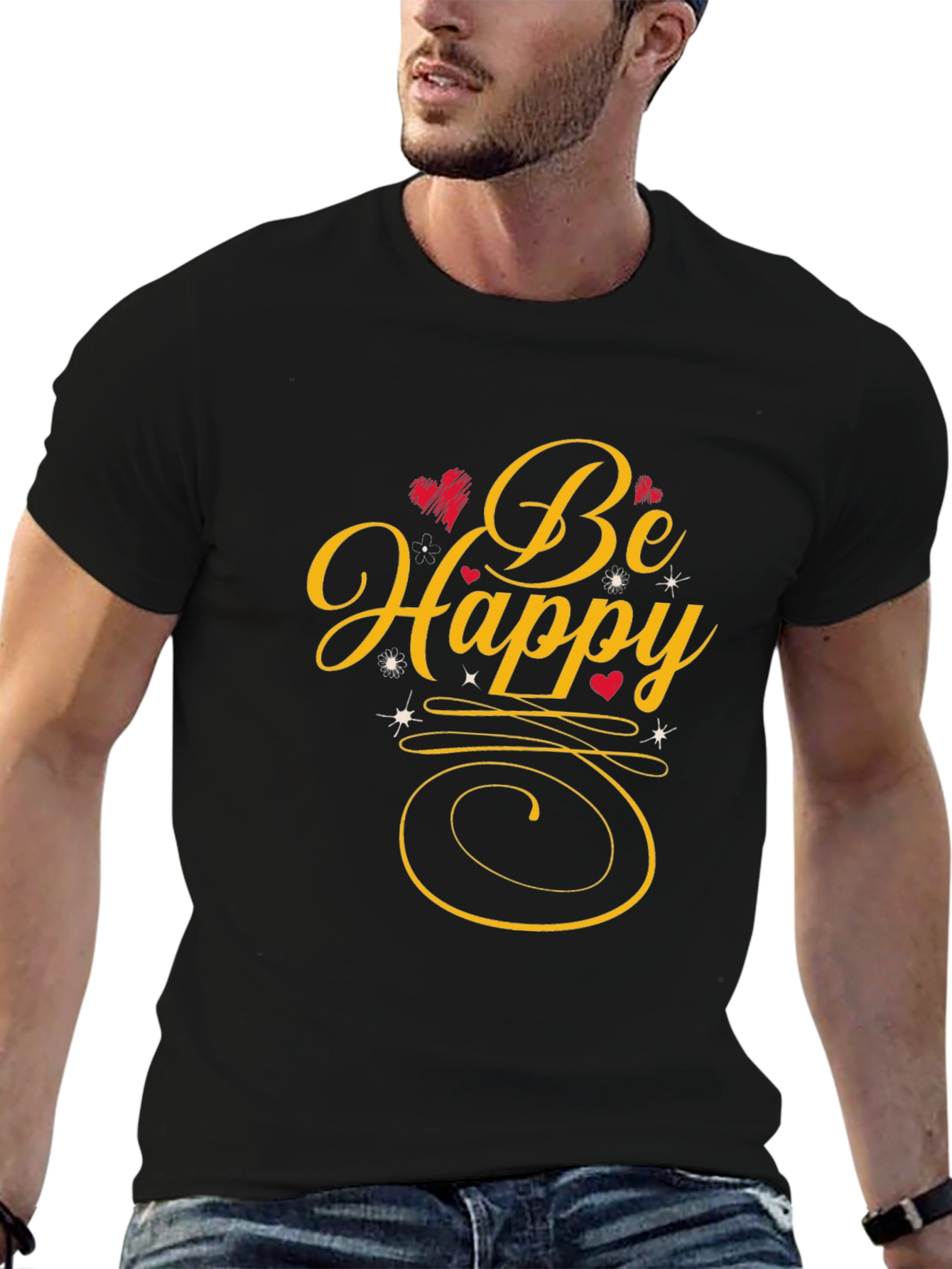 Be Happy Graphic Print Black T-Shirt
