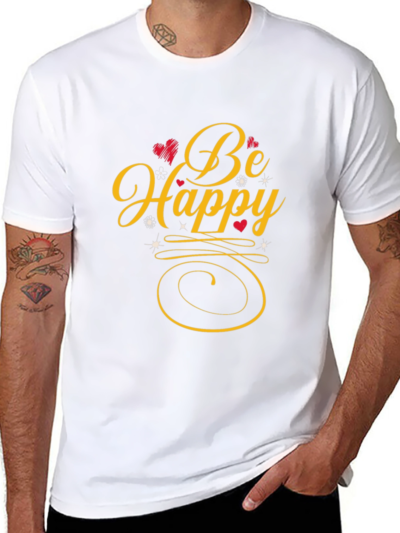 Be Happy Graphic Print Black T-Shirt