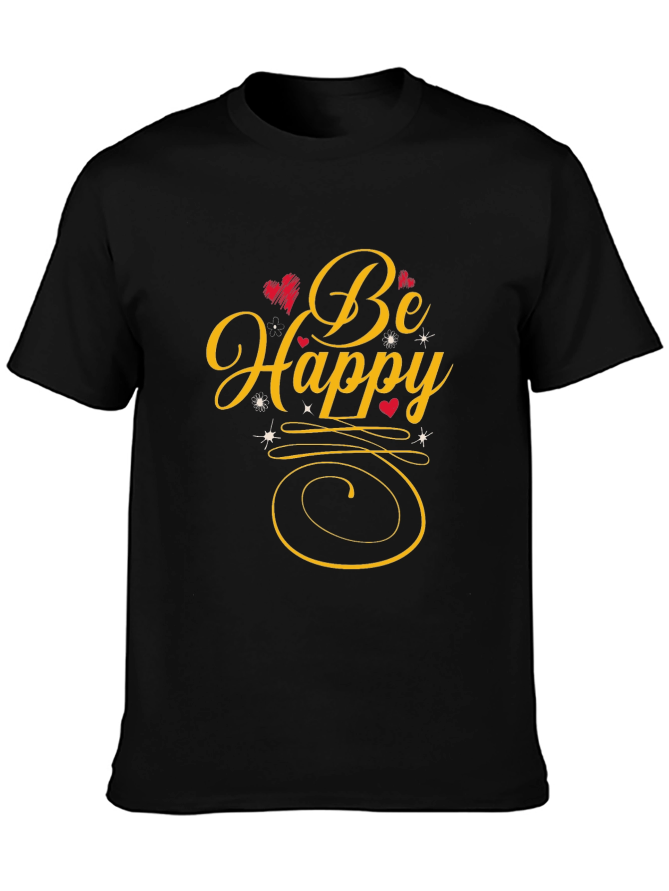Be Happy Graphic Print Black T-Shirt