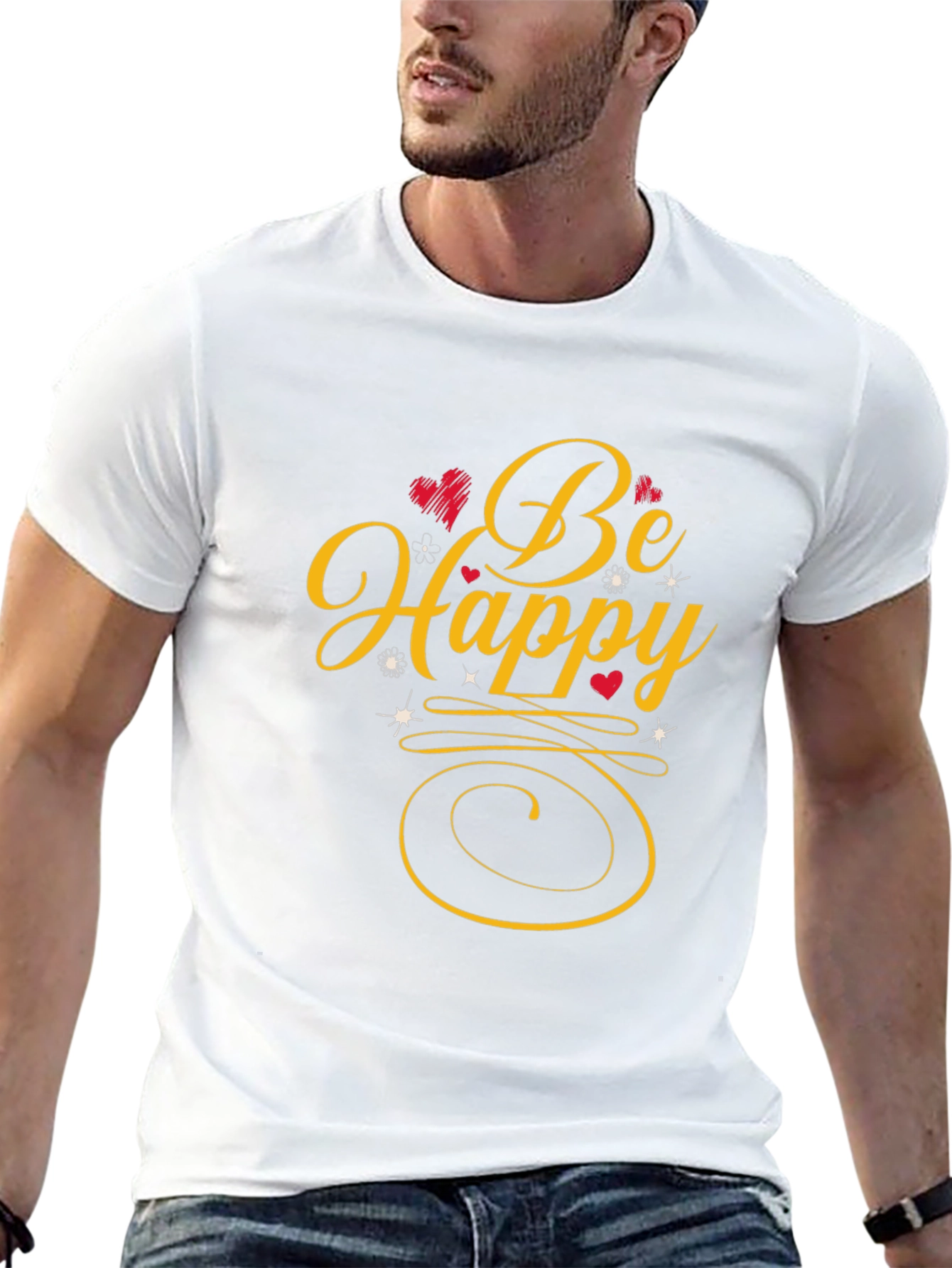 Be Happy Graphic Print Black T-Shirt