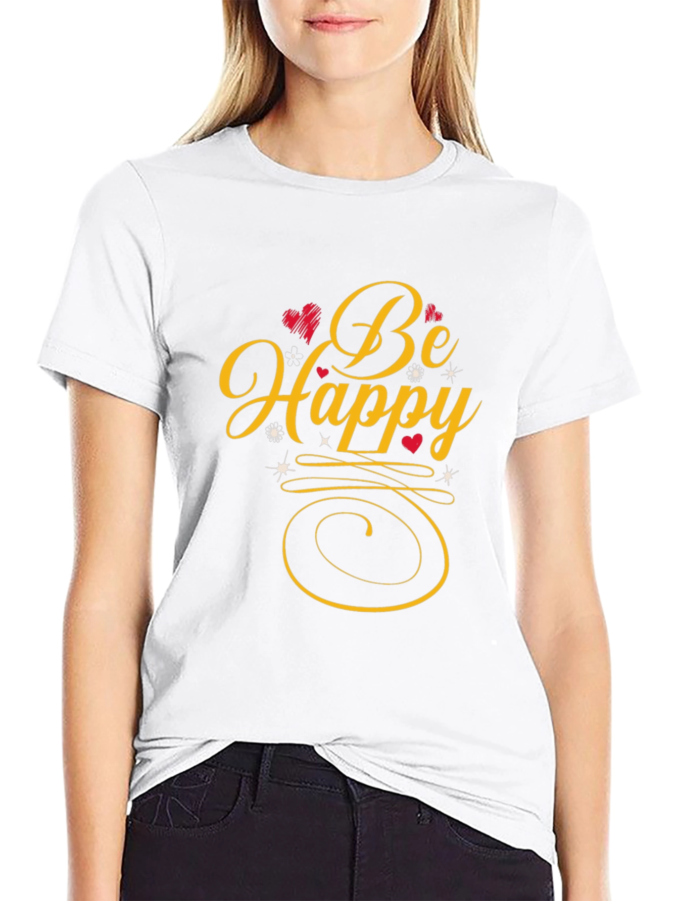 Be Happy Graphic Print Black T-Shirt