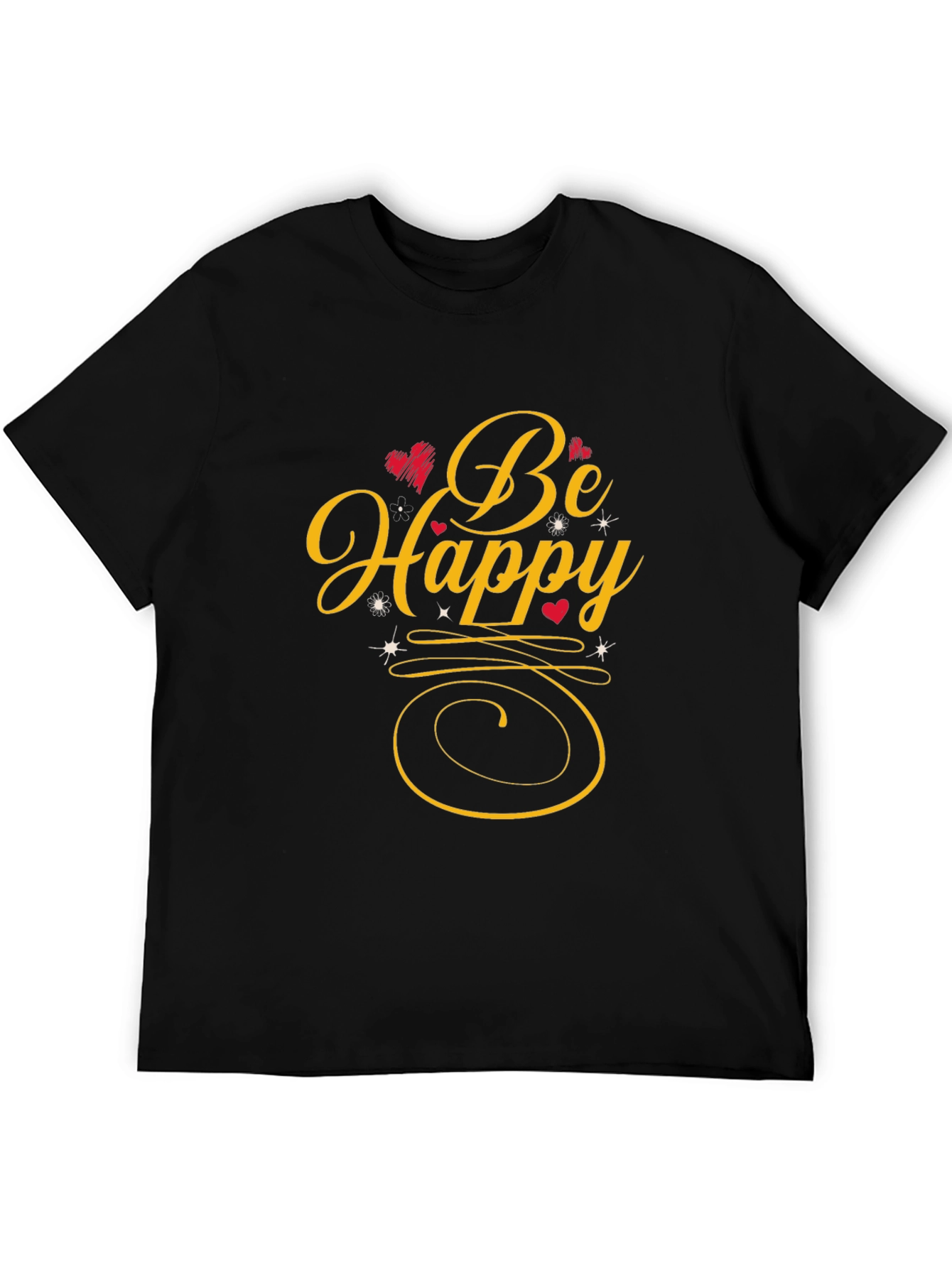 Be Happy Graphic Print Black T-Shirt