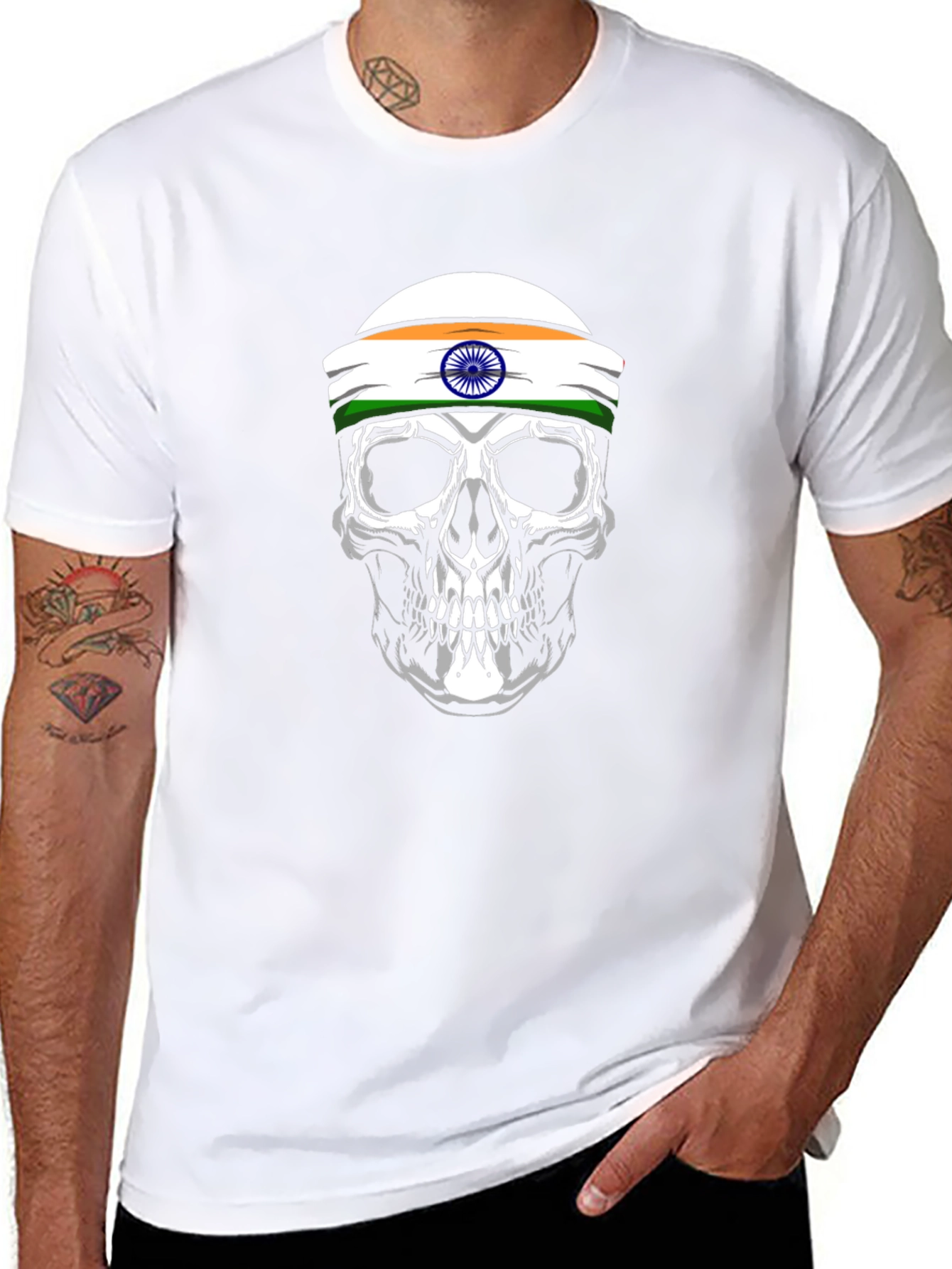 Skull India Flag Graphic T-Shirt