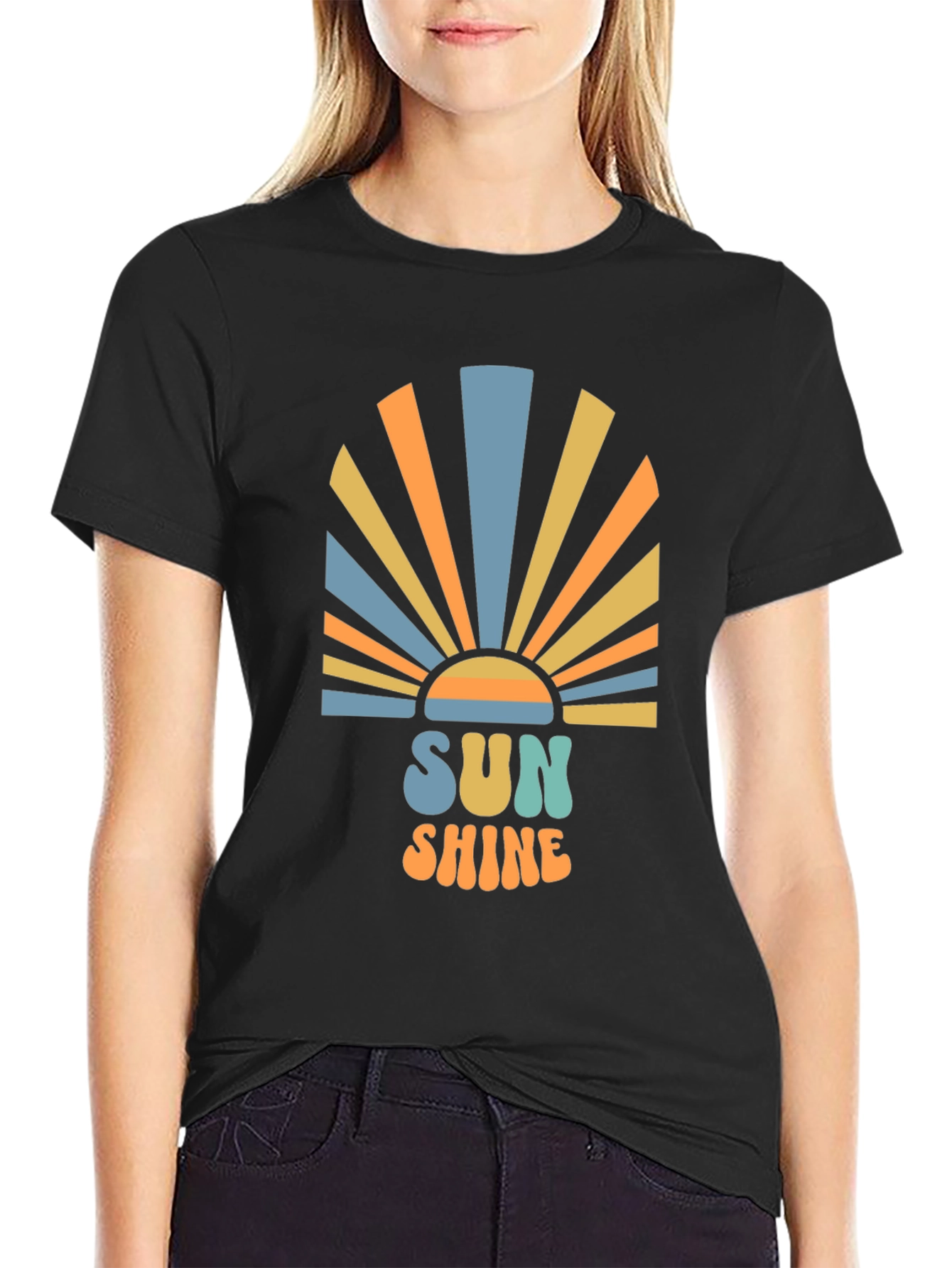 Retro Sunshine Graphic Black T-Shirt