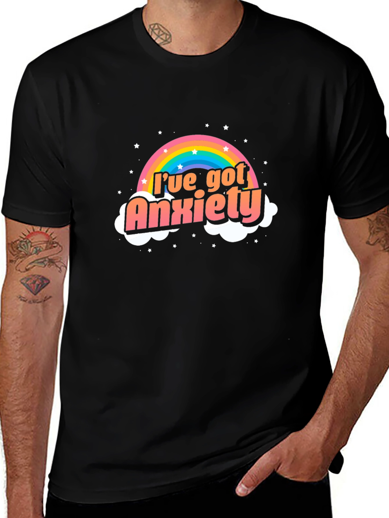 Anxiety Rainbow Graphic Black Tee Shirt